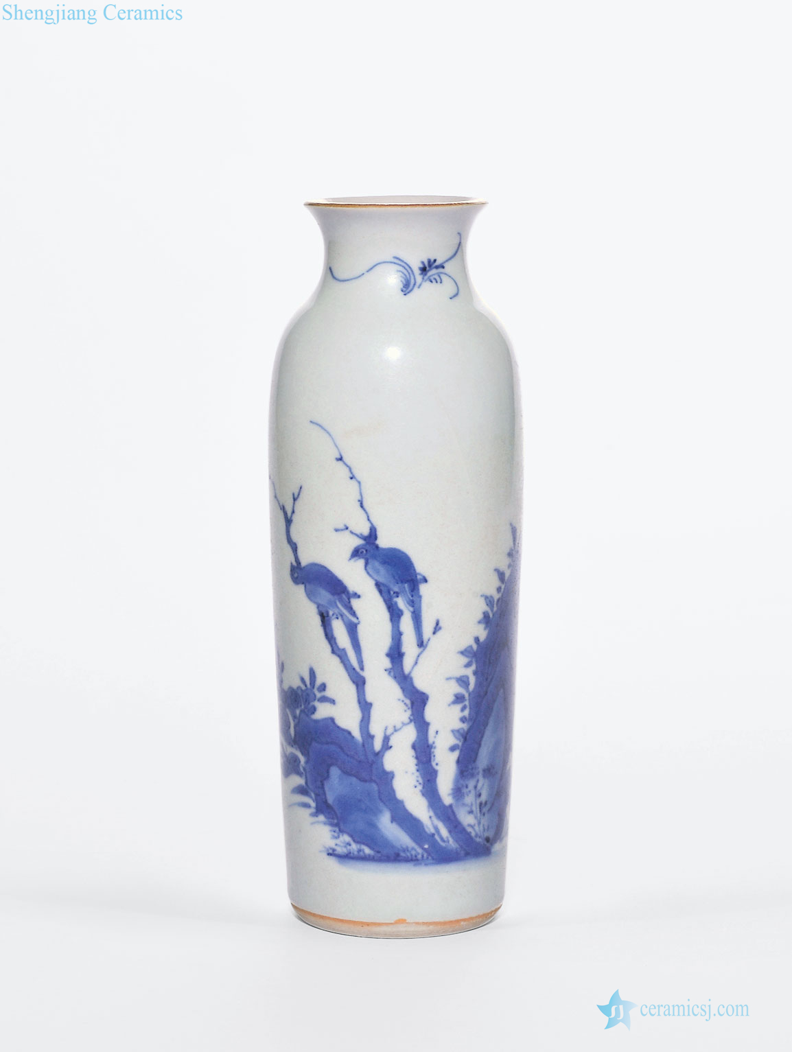Qing shunzhi Blue and white flower on grain small tube bottles
