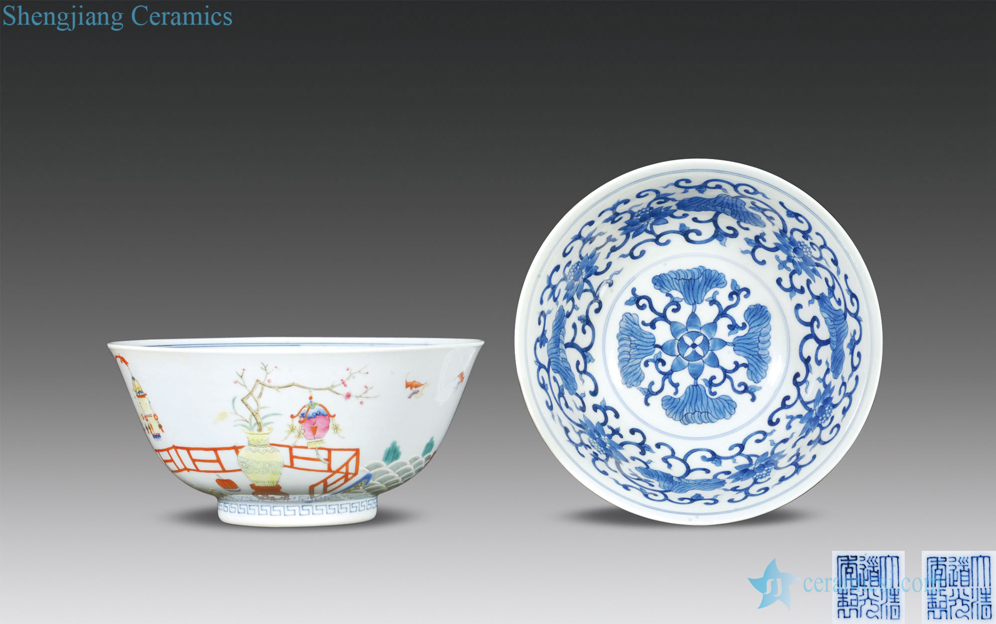 Clear light pastel blue lotus pattern outside inside the grain and make it plentiful figure bowl (a)