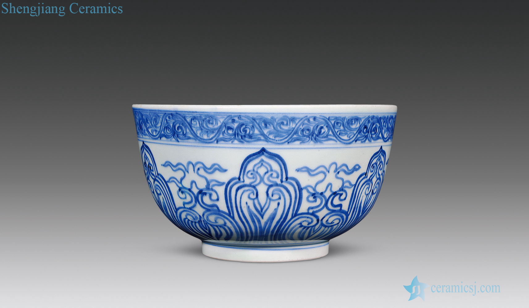 In the early qing Blue and white floral grain big bowl