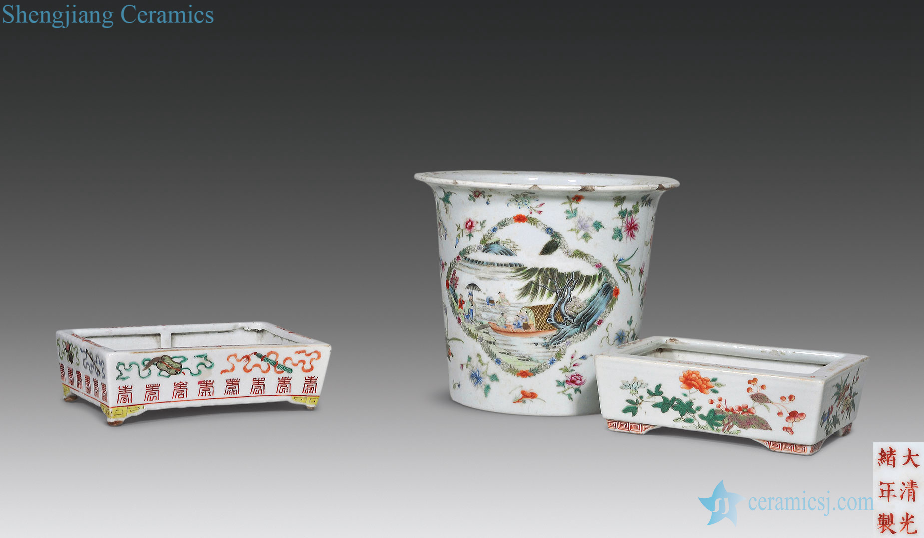 In late qing - pastel flower POTS (three) of the republic of China