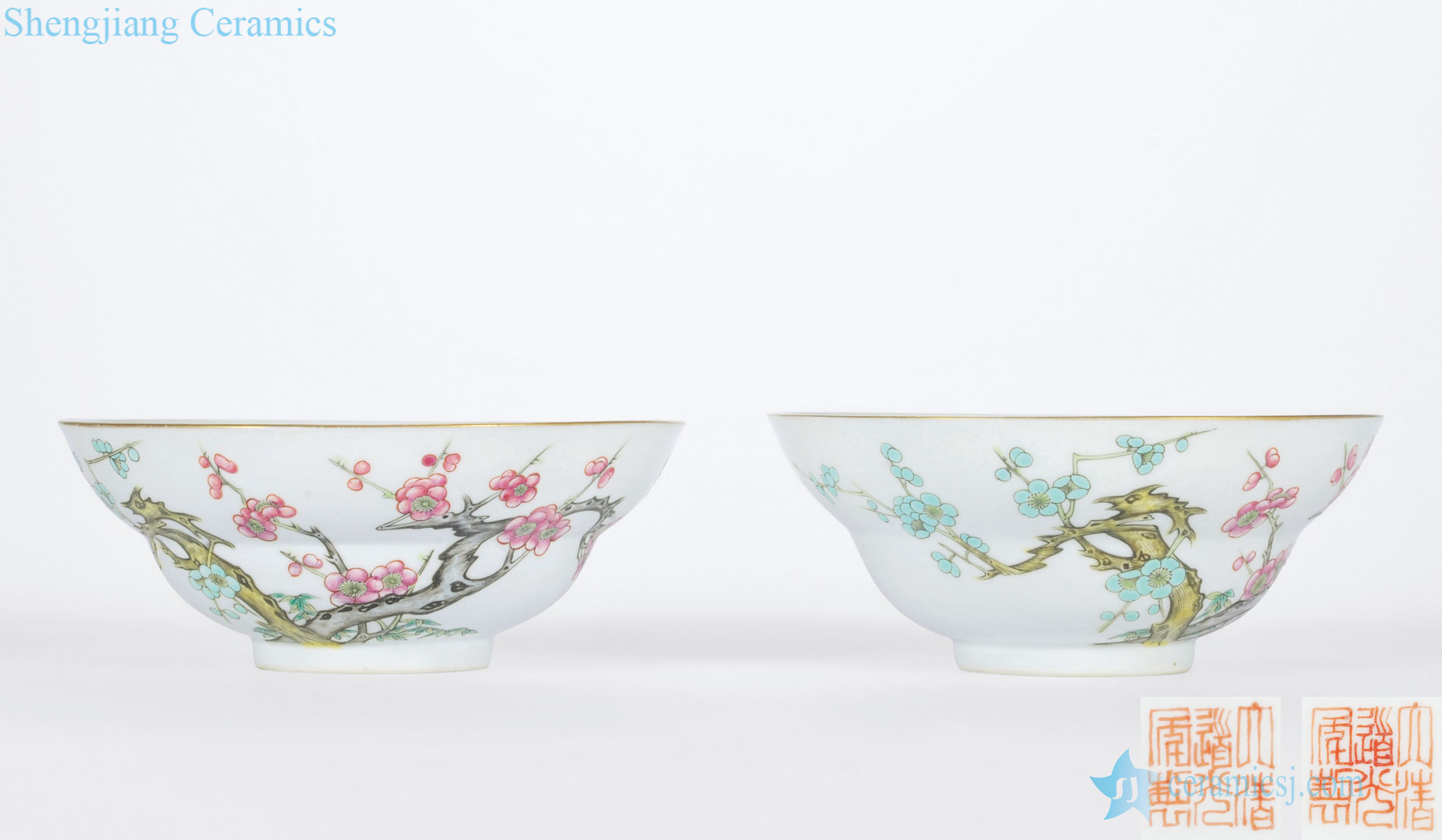Clear light pastel plum flower pattern or bowl (a)