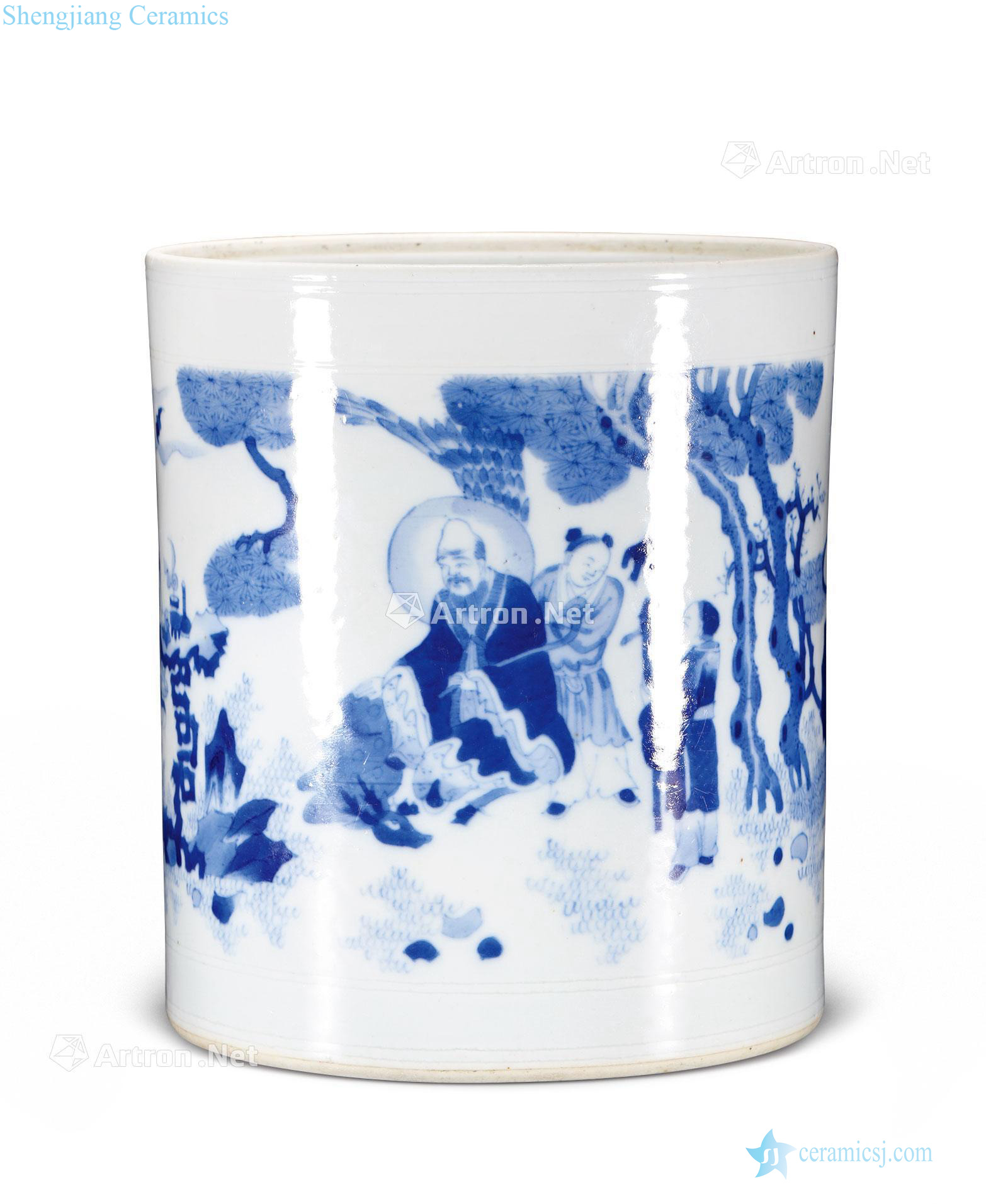 Ming Stories of blue and white big brush pot