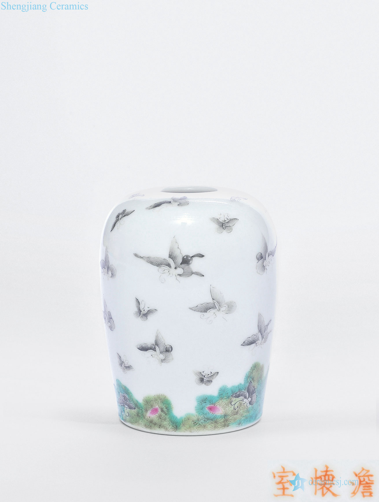 In late qing butterfly figure canister pastel