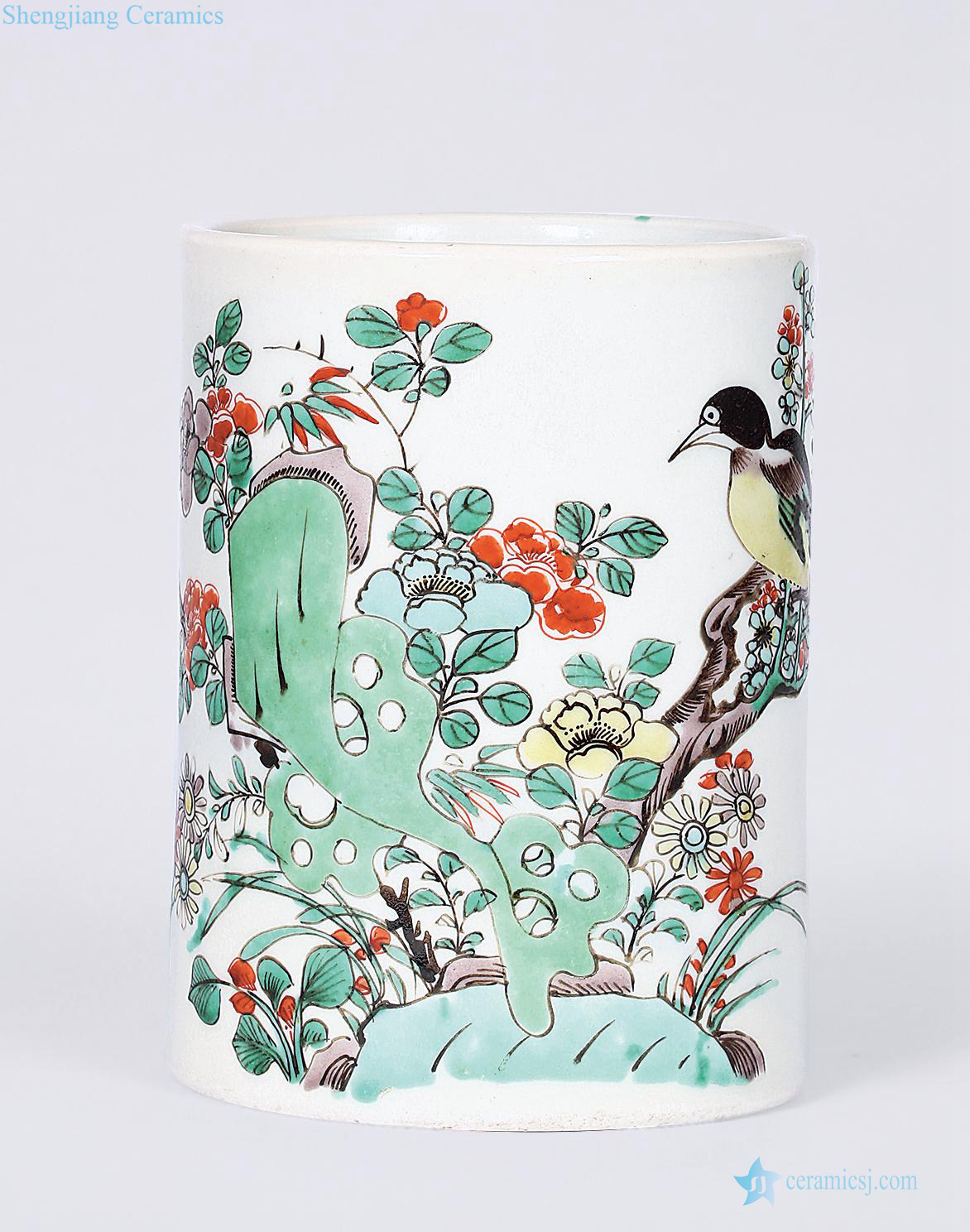 The qing emperor kangxi Colorful flowers and birds grain brush pot