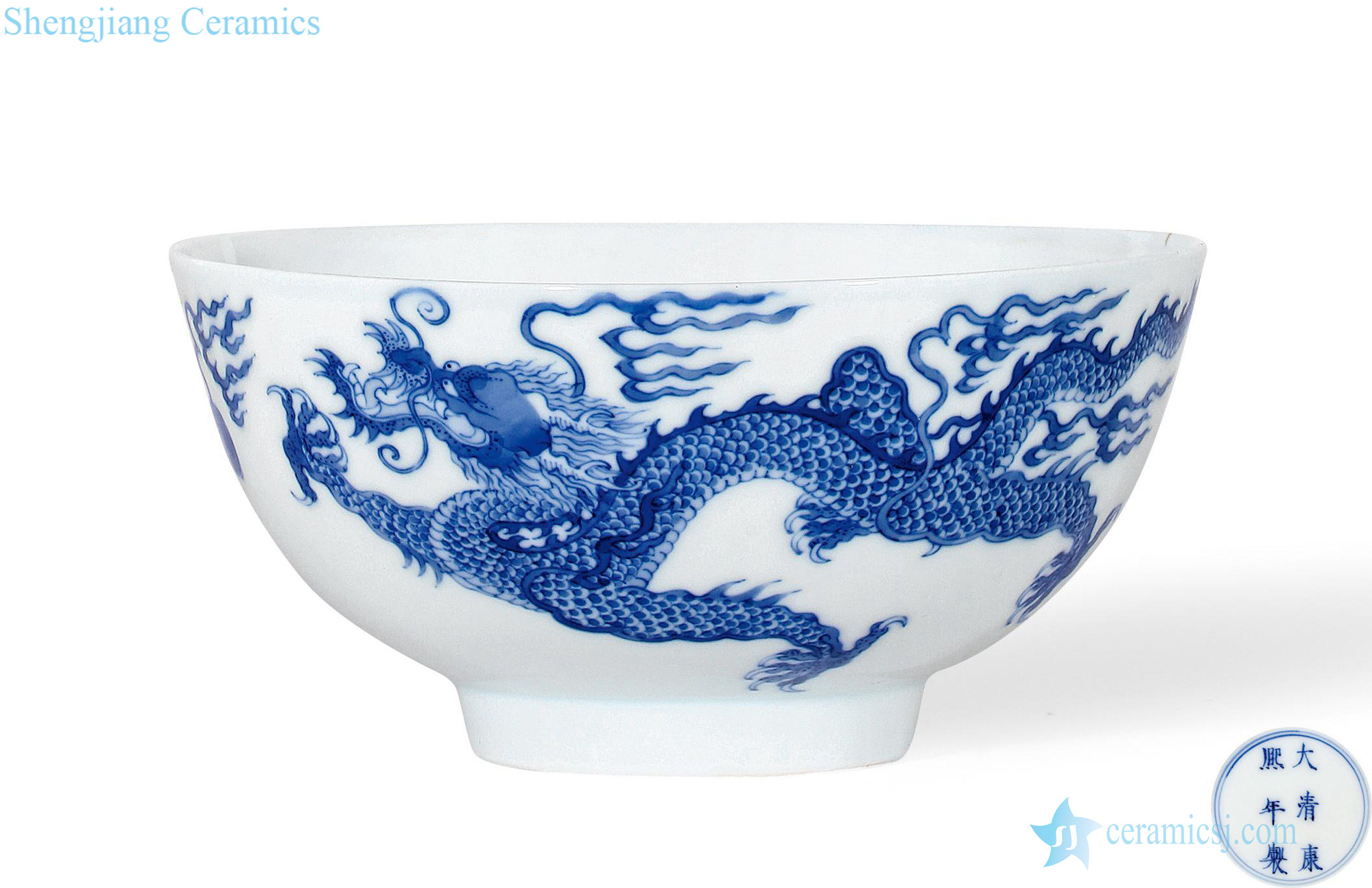 The qing emperor kangxi Blue and white YunLongWen bowl