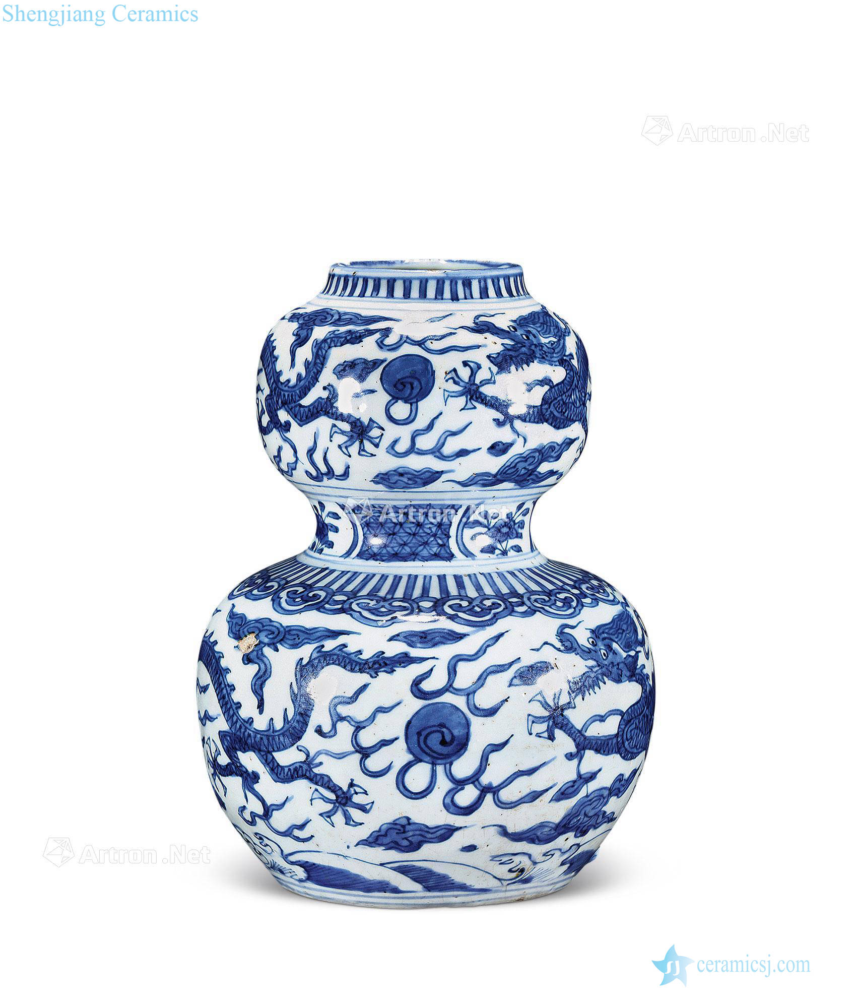 Ming wanli Blue and white dragon bottle gourd
