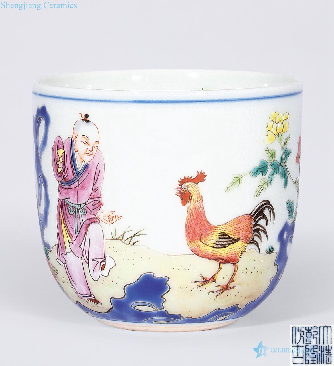 Pastel in late qing dynasty imperial acknowledged cylinder cup chicken