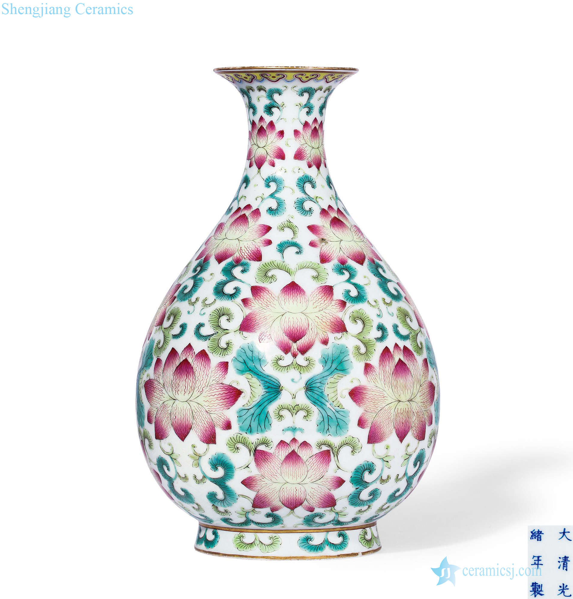 Pastel reign of qing emperor guangxu lotus pattern okho spring bottle