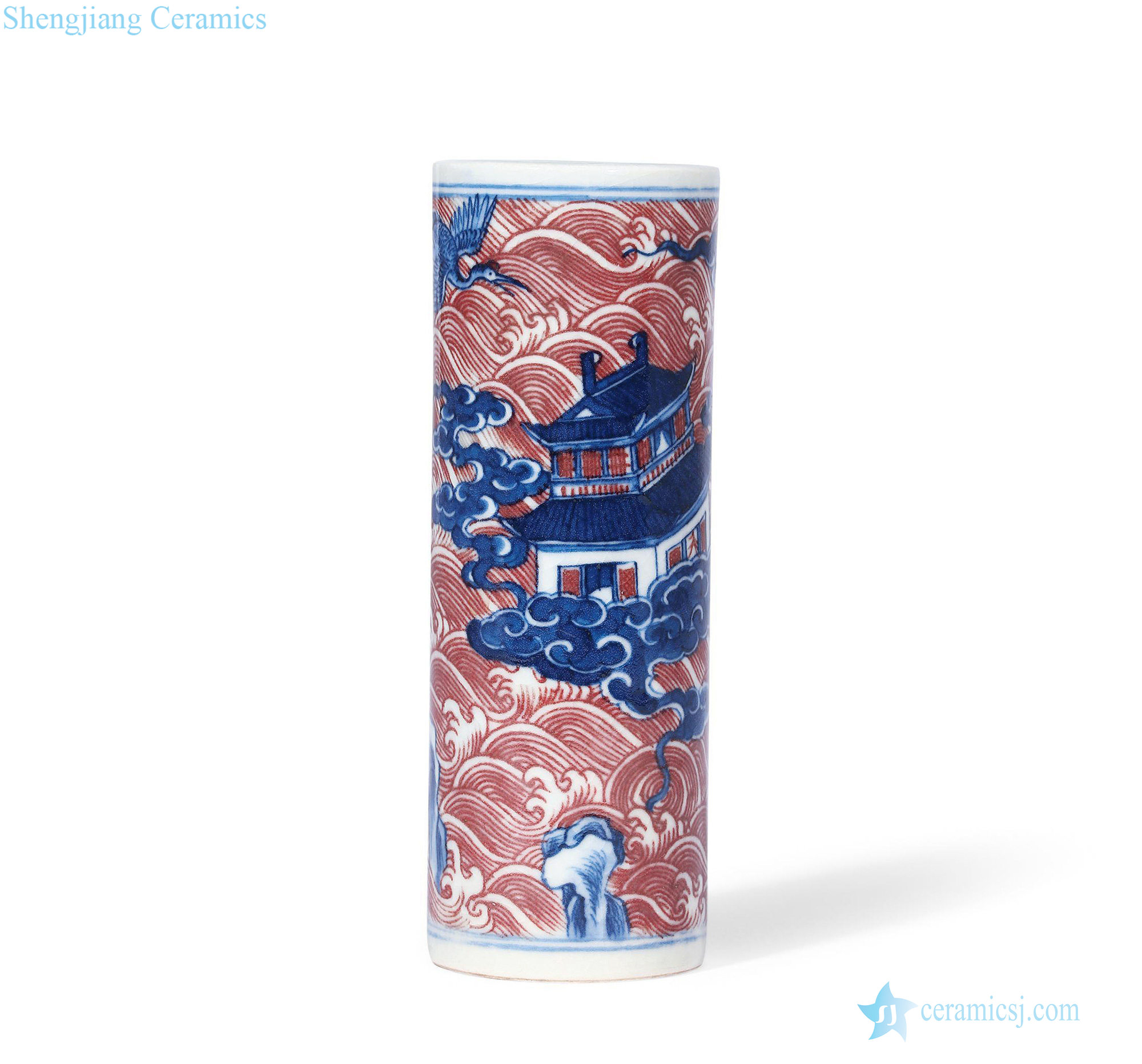 Qing qianlong Blue and white youligong red house add cylinder raise ointment