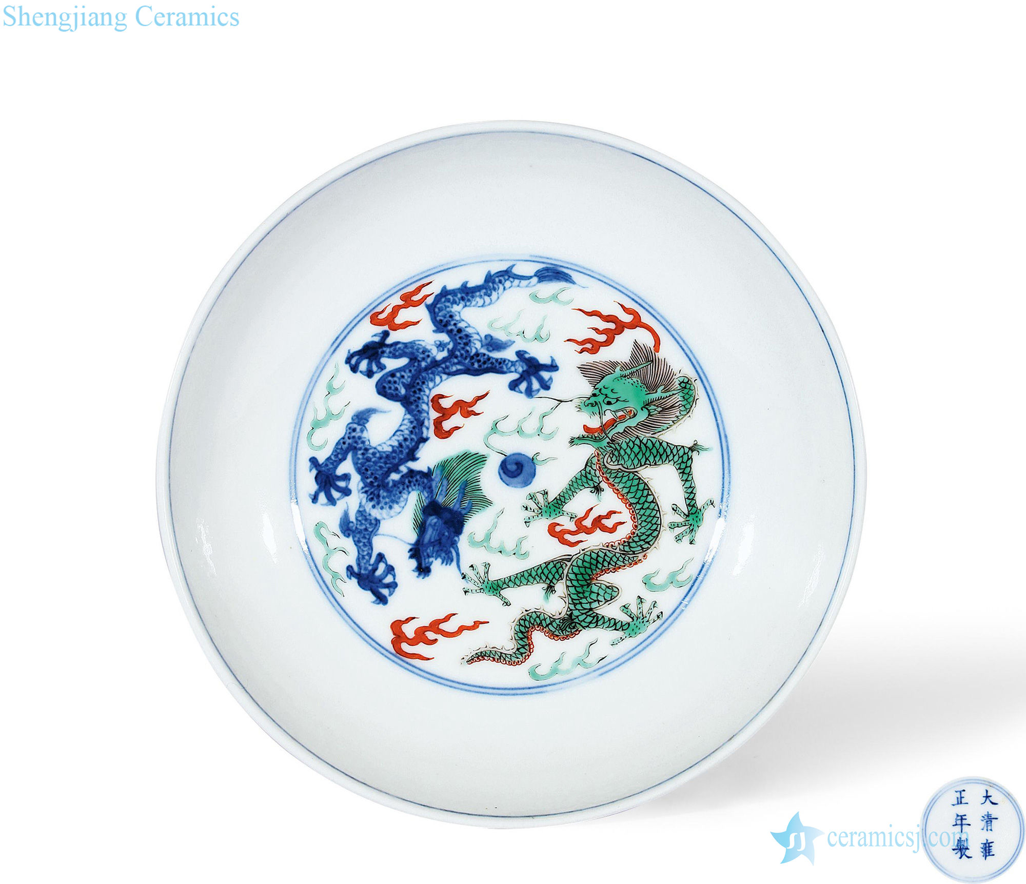 Qing yongzheng bucket color James t. c. na was published dragon playing pearl tray