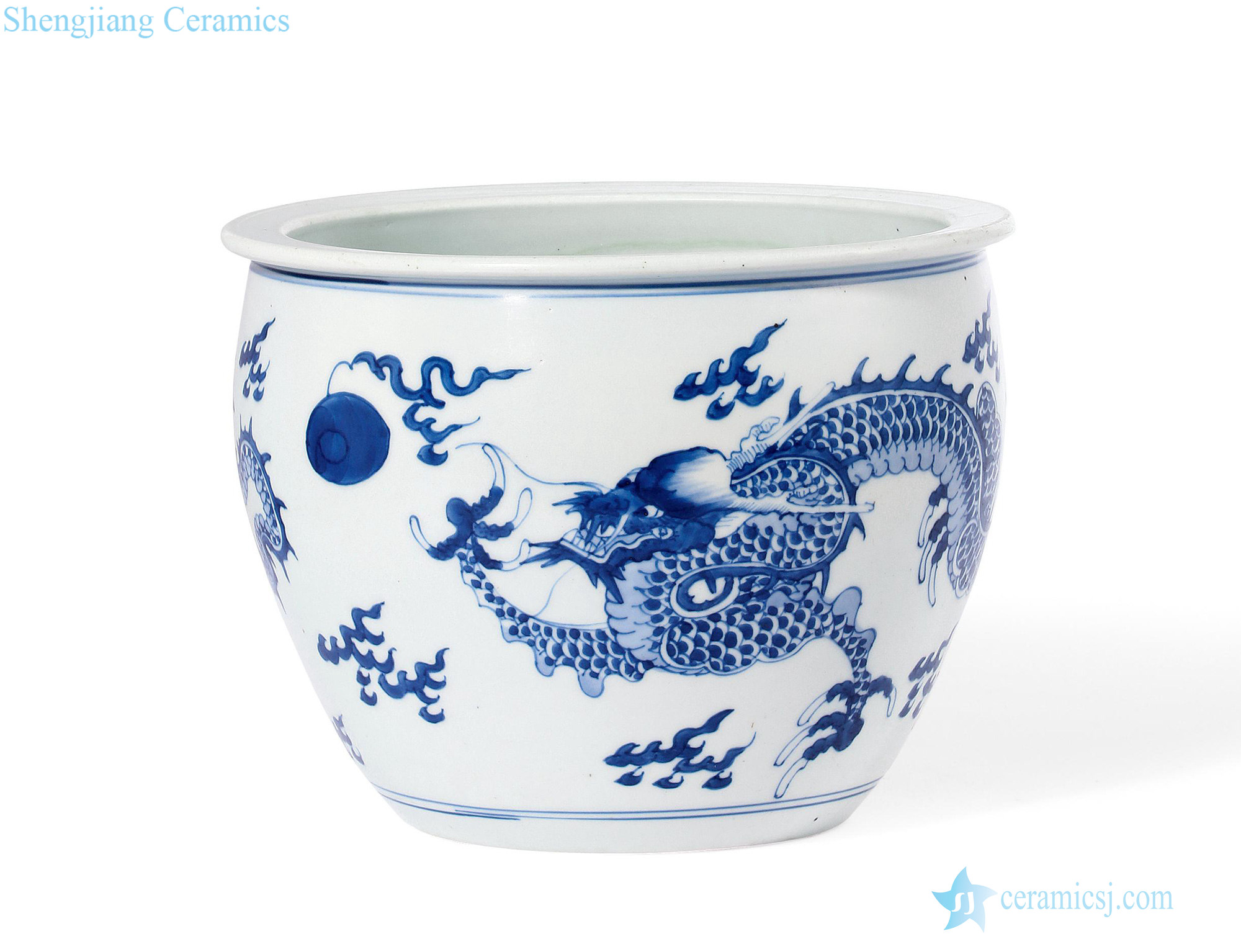 The qing emperor kangxi Blue and white dragon playing pearl grain in cylinder