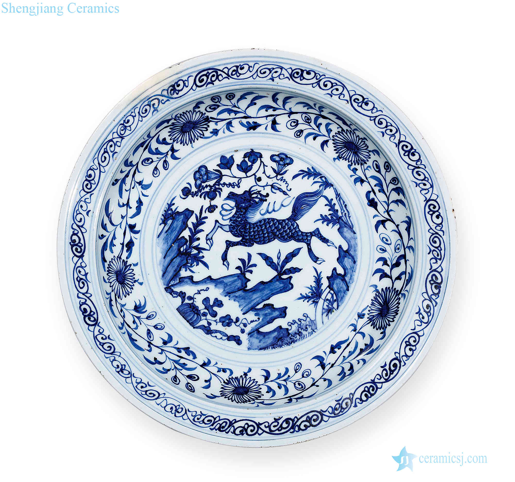yuan Blue and white benevolent tray