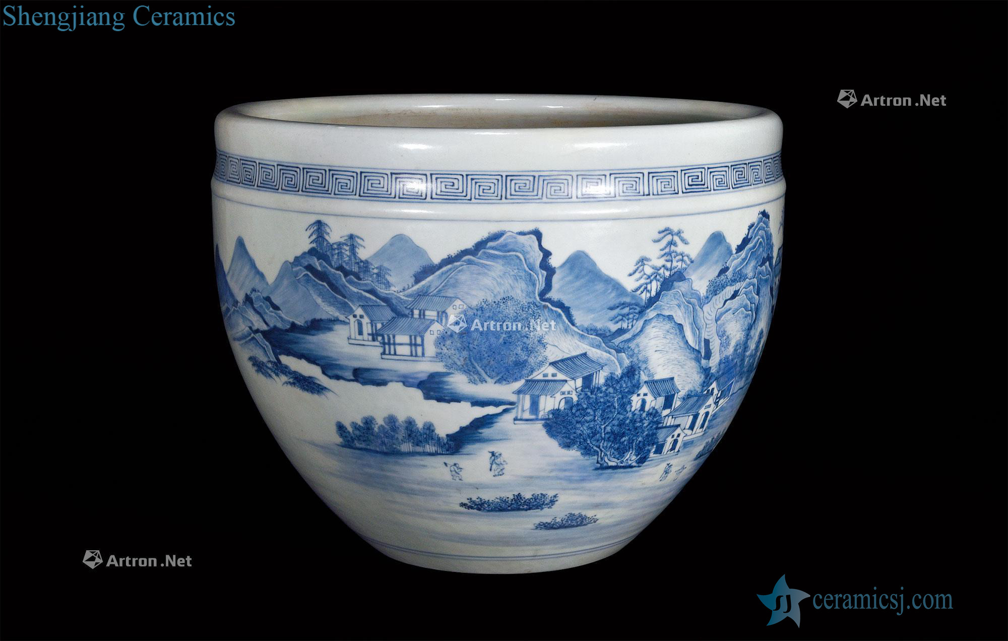 Qing yongzheng Blue and white landscape character cylinder