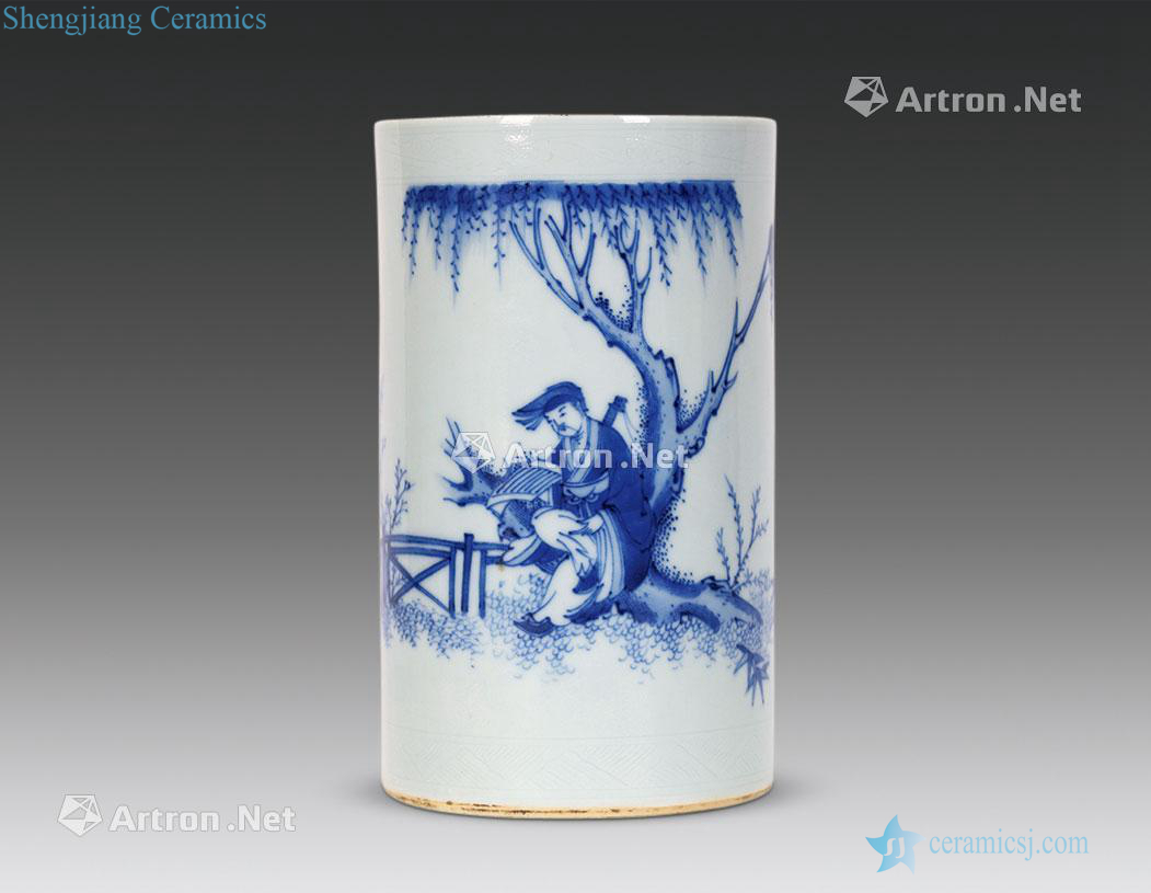 qing Blue and white lu dongbin three degrees south of the city of immortal character tattoo pen container