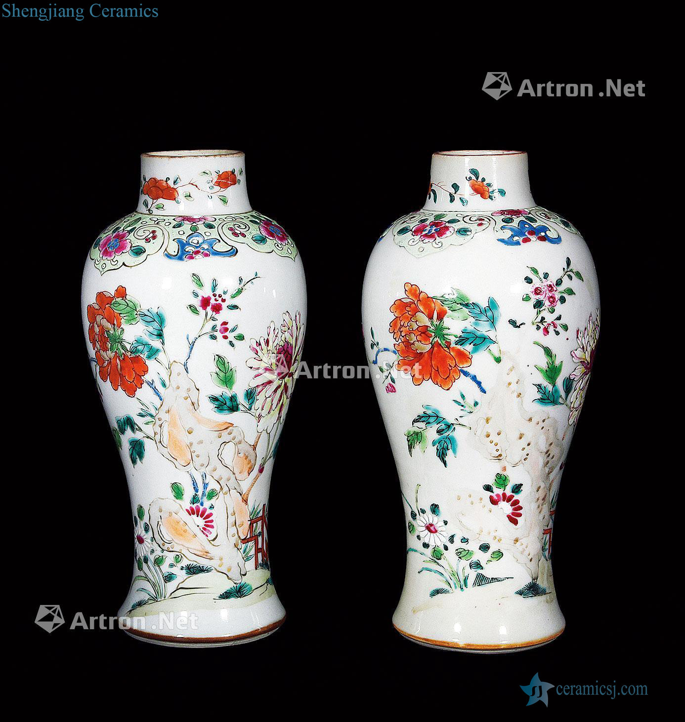Qing qianlong pastel flowers hole chukar leg bottle (a)
