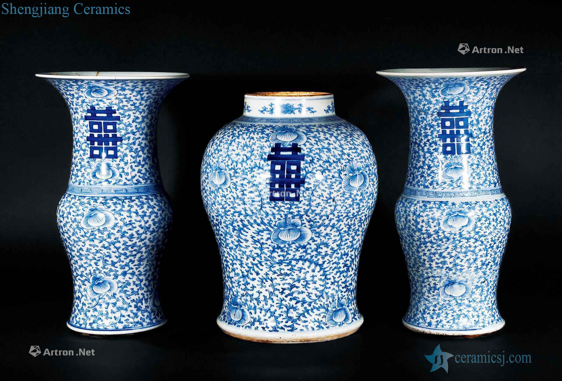 qing General lotus flower pot flower vase with her blue (group a)
