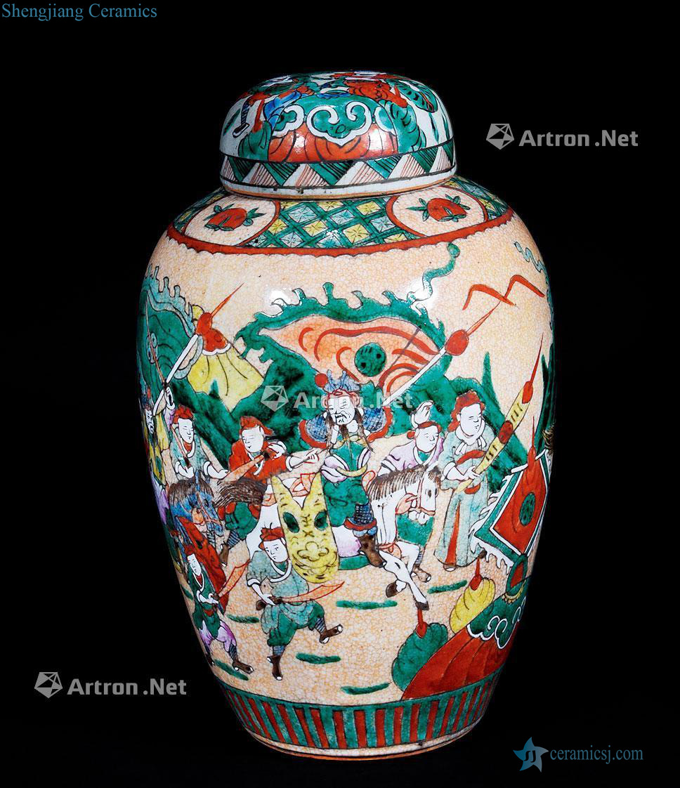 Brother qing glaze colorful knife horse figures cover tank