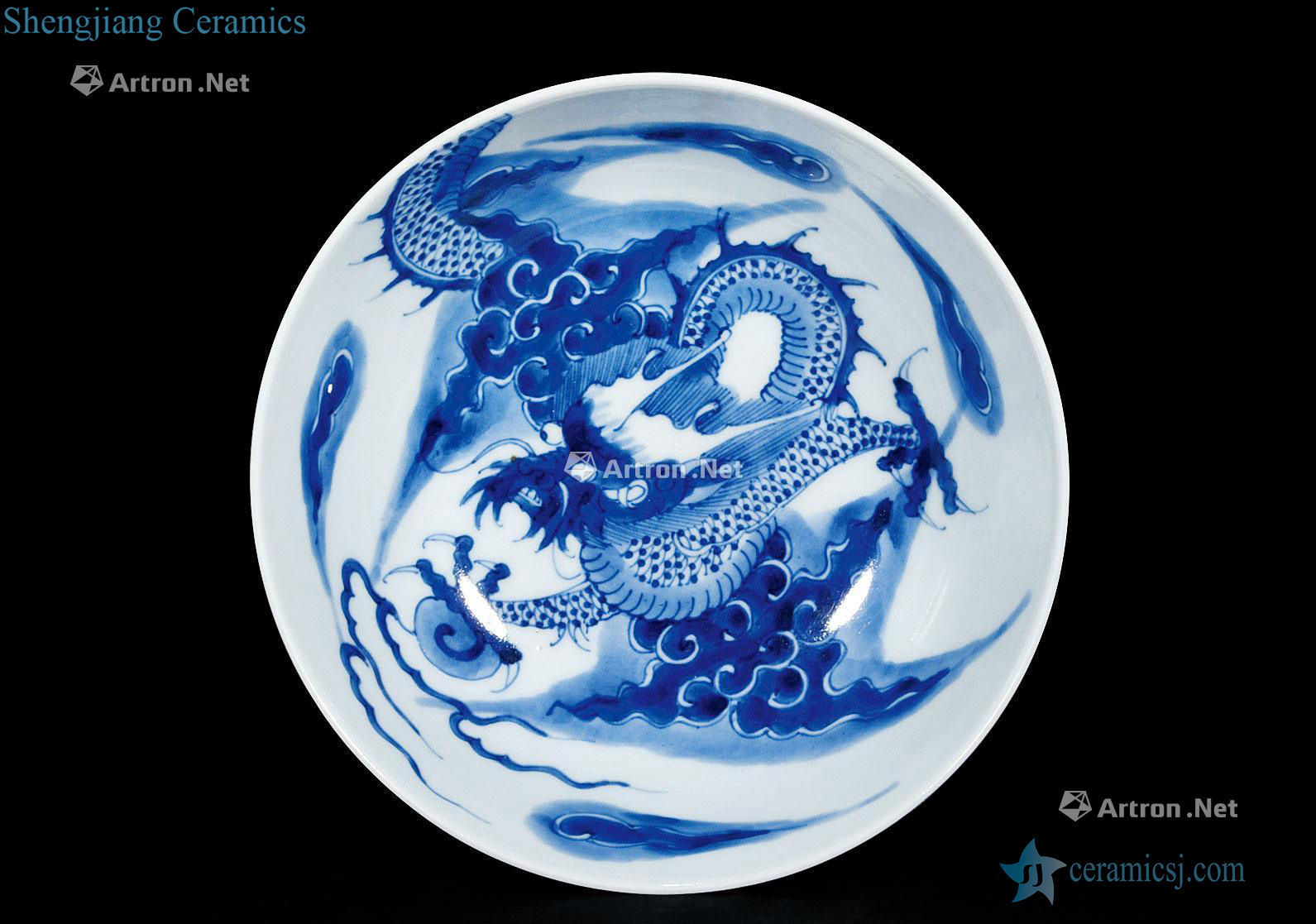 qing Blue and white dragon bowl wall