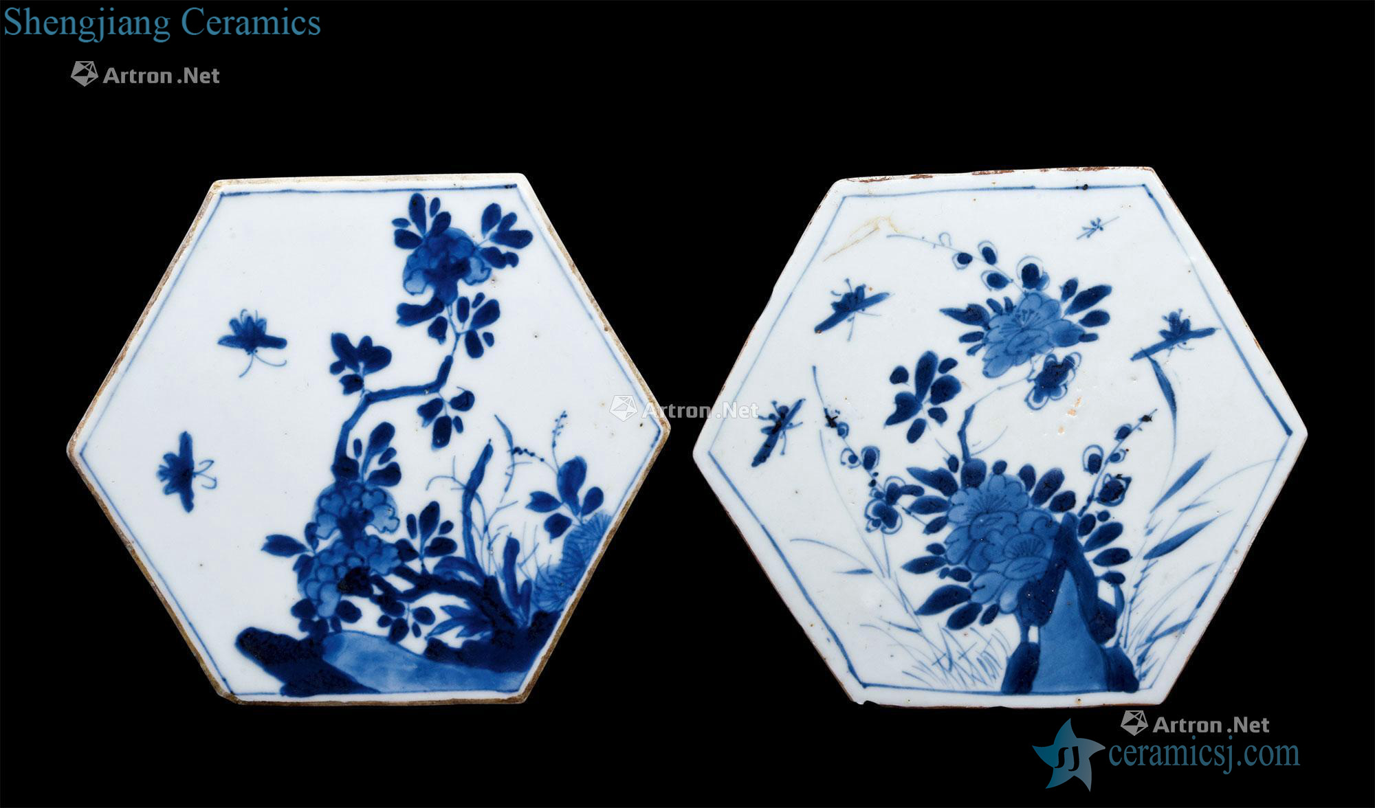 The qing emperor kangxi Blue and white flowers six-party ceramic tile (a)