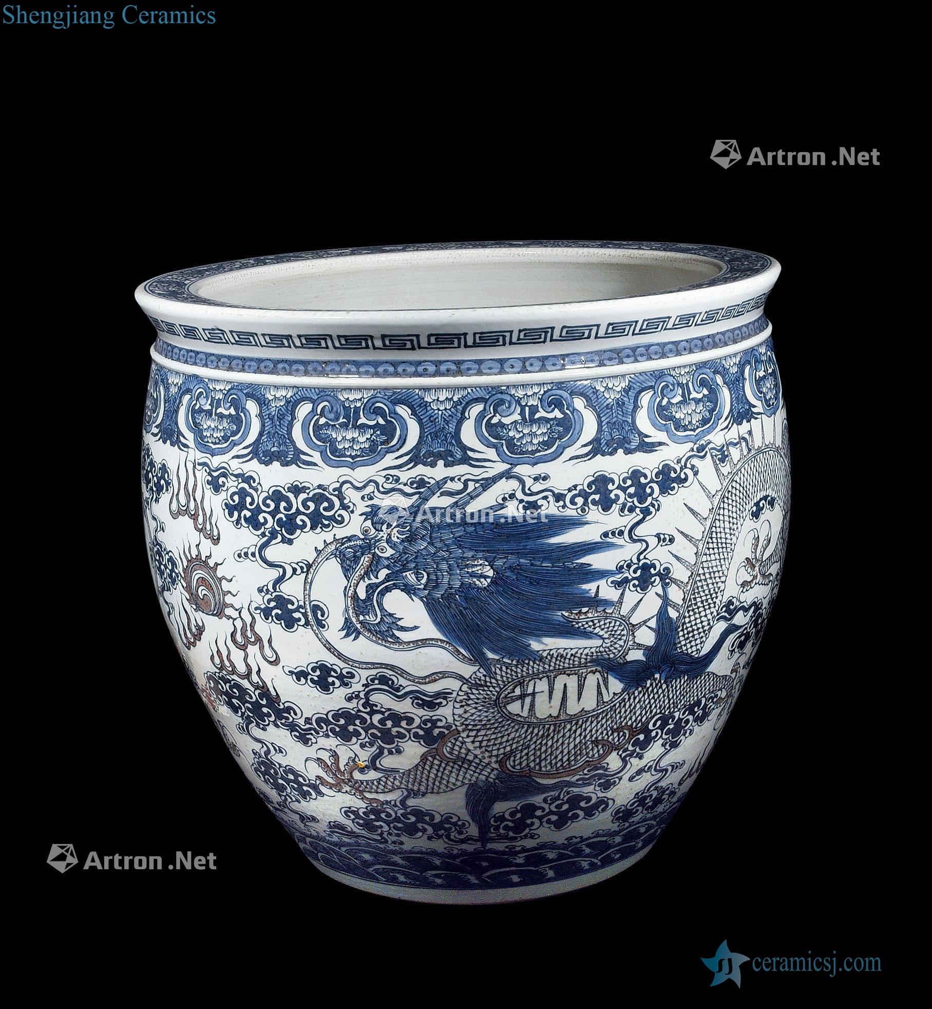 qing Blue and white with purple dragon vats