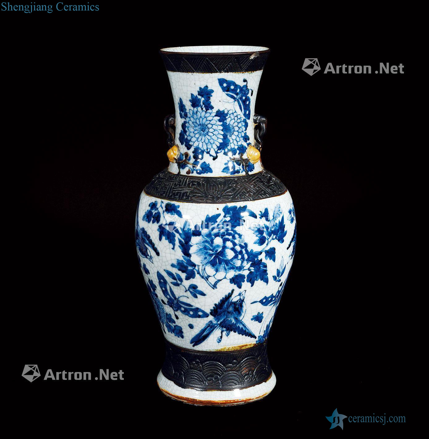 Brother qing glaze porcelain painting of flowers and double ears
