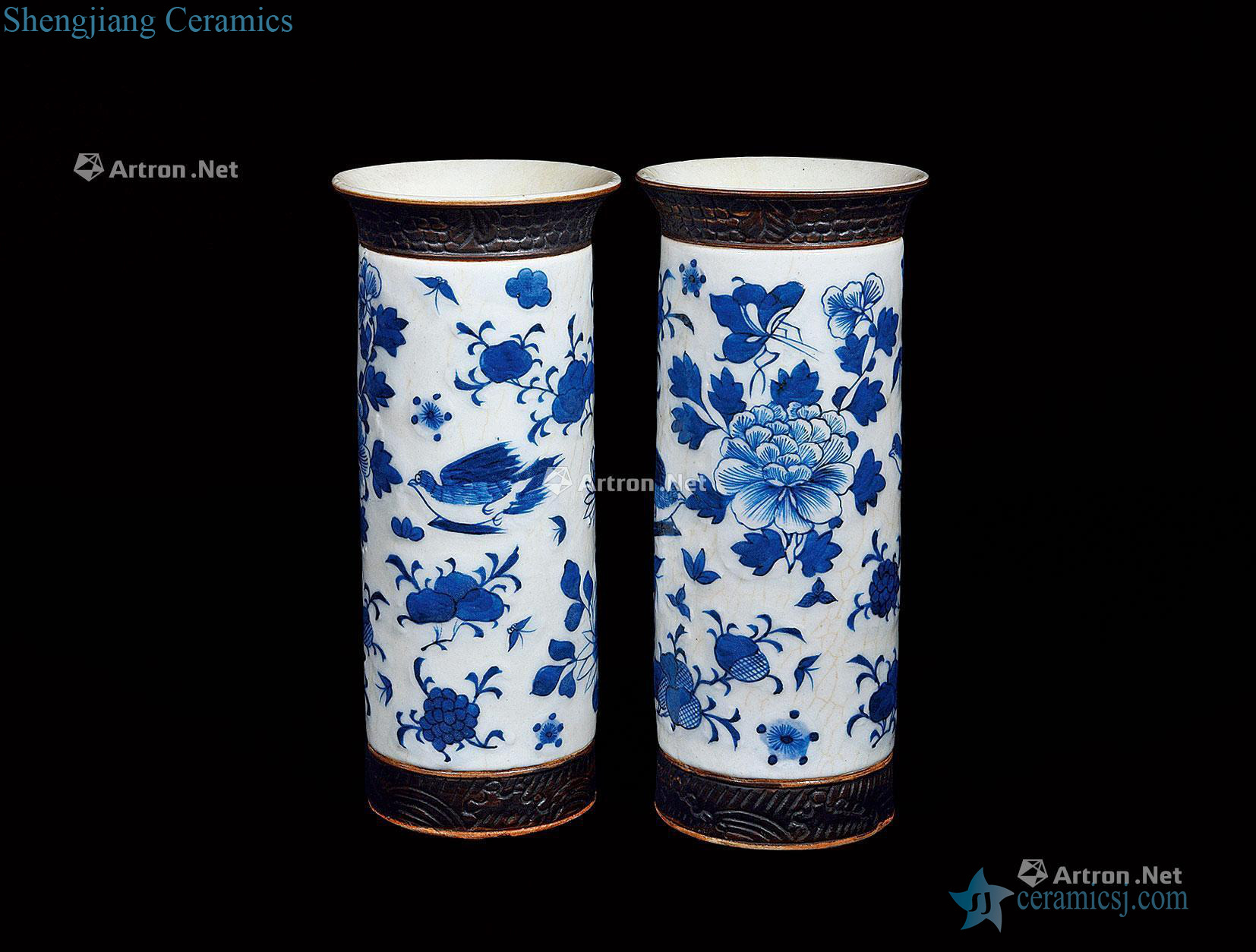 Brother qing glaze porcelain painting of flowers and flower vase with (a)