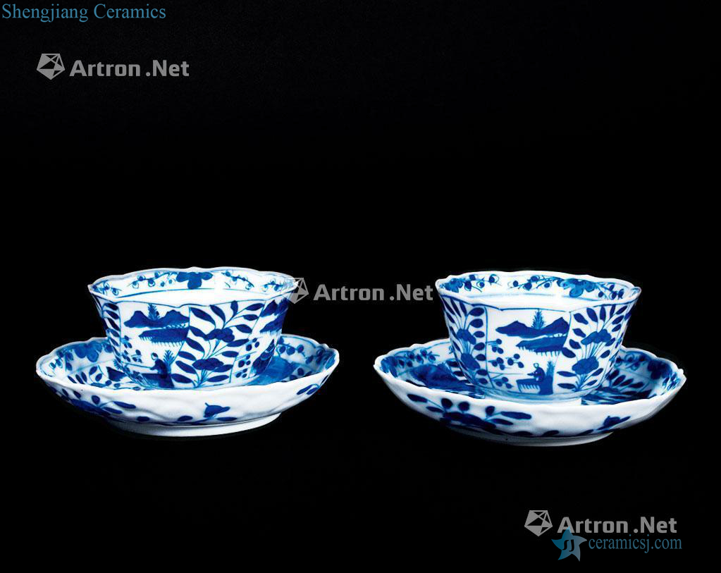 qing Blue and white landscape character tea set (two sets)