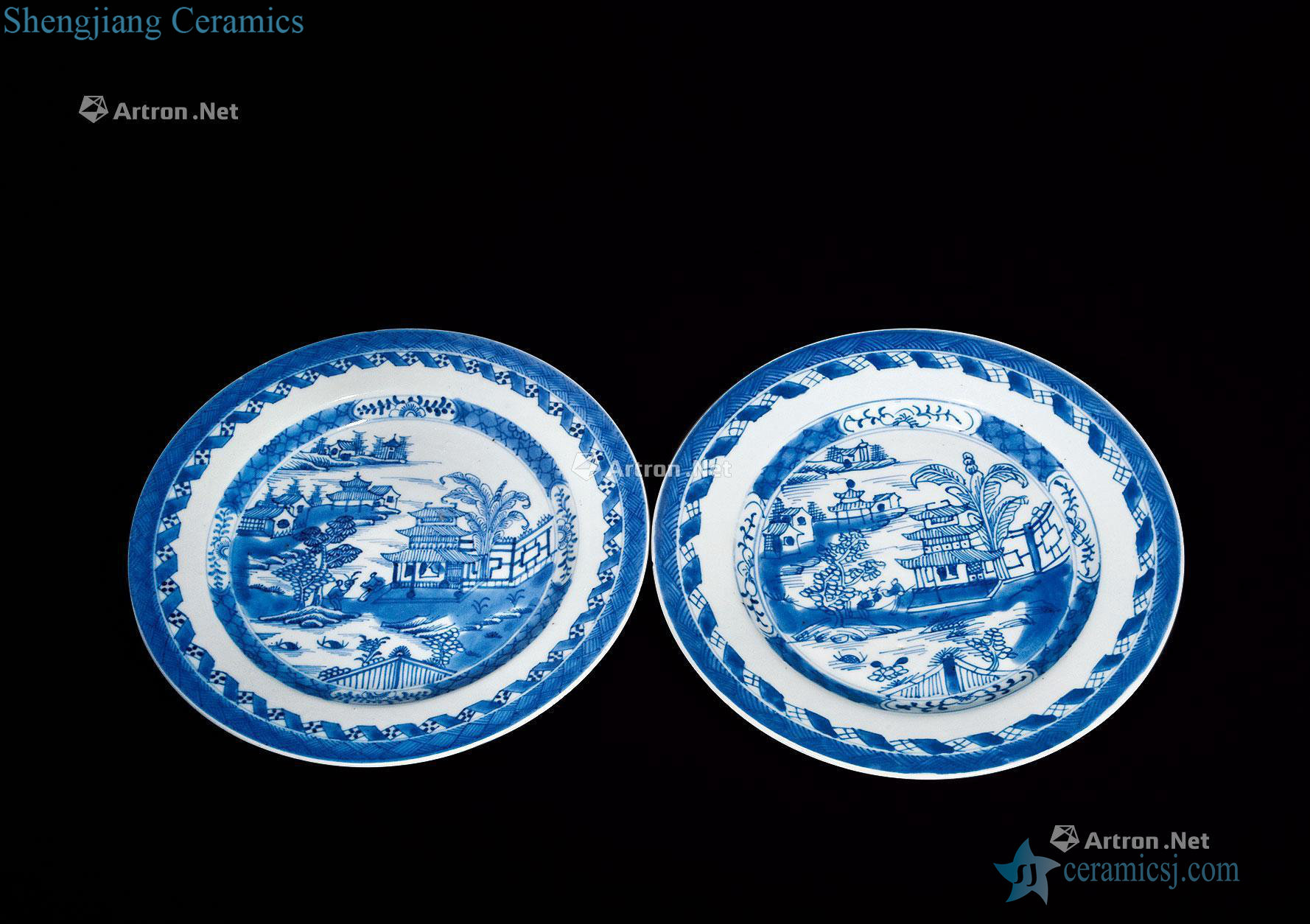 qing Blue and white landscape character