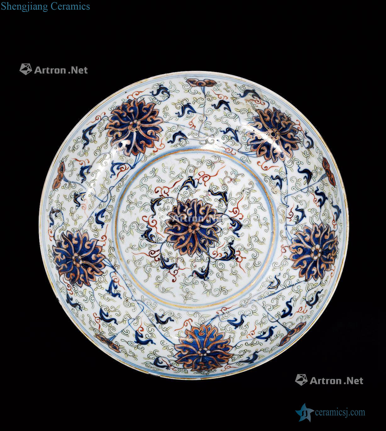 Qing guangxu Blue and white color lotus flower disc