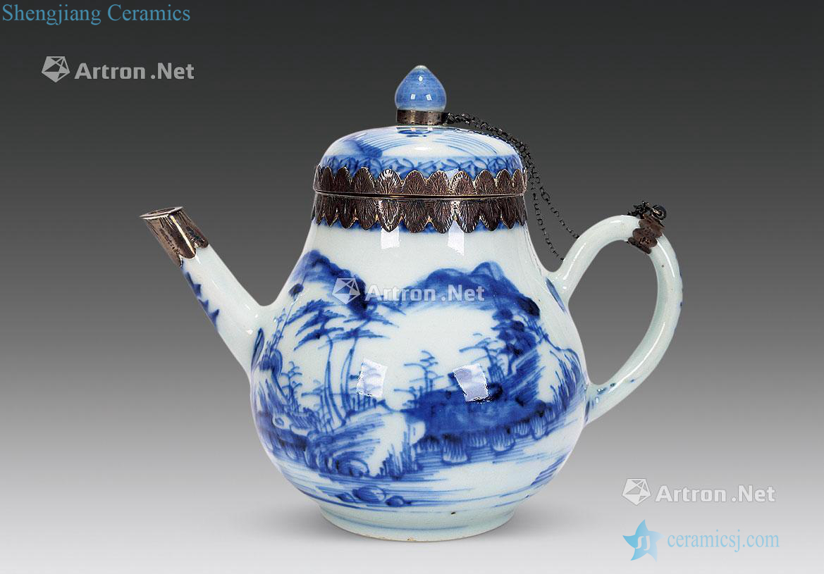 Qing qianlong Blue and white landscape pattern ewer