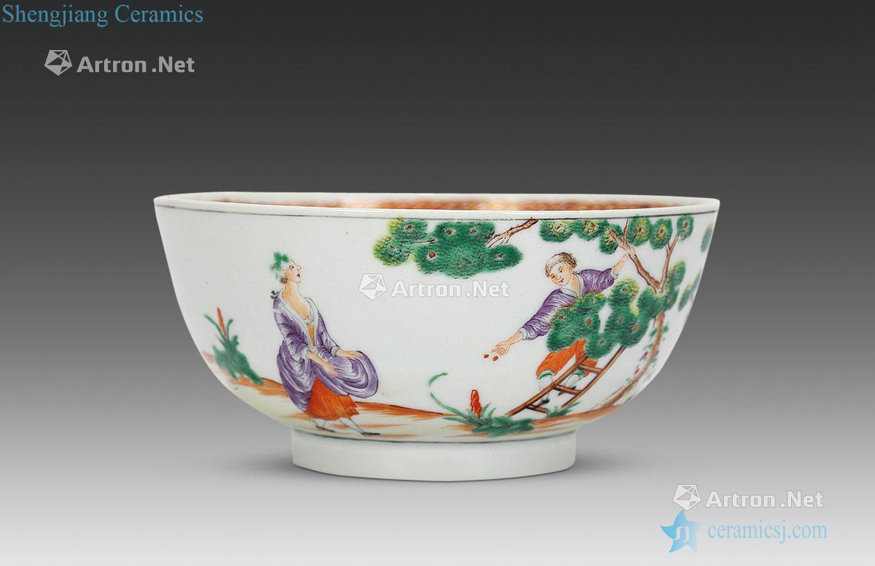 Qing qianlong pastel western character green-splashed bowls