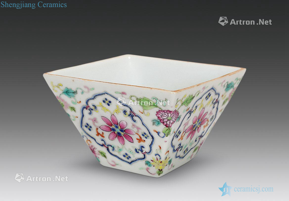 Qing jiaqing pastel flowers grain bucket cup