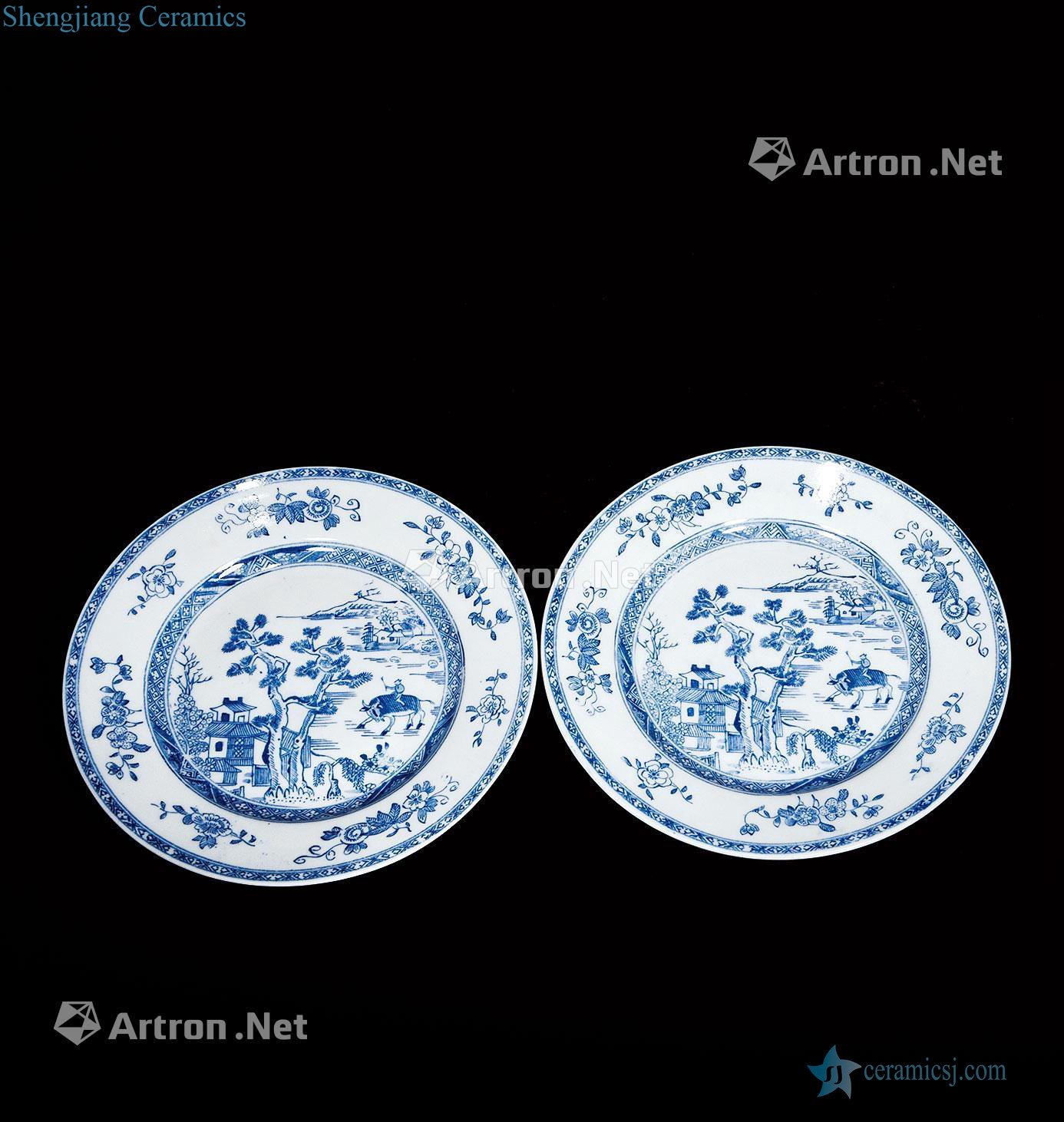Qing qianlong Blue and white cattle figure plate (a)