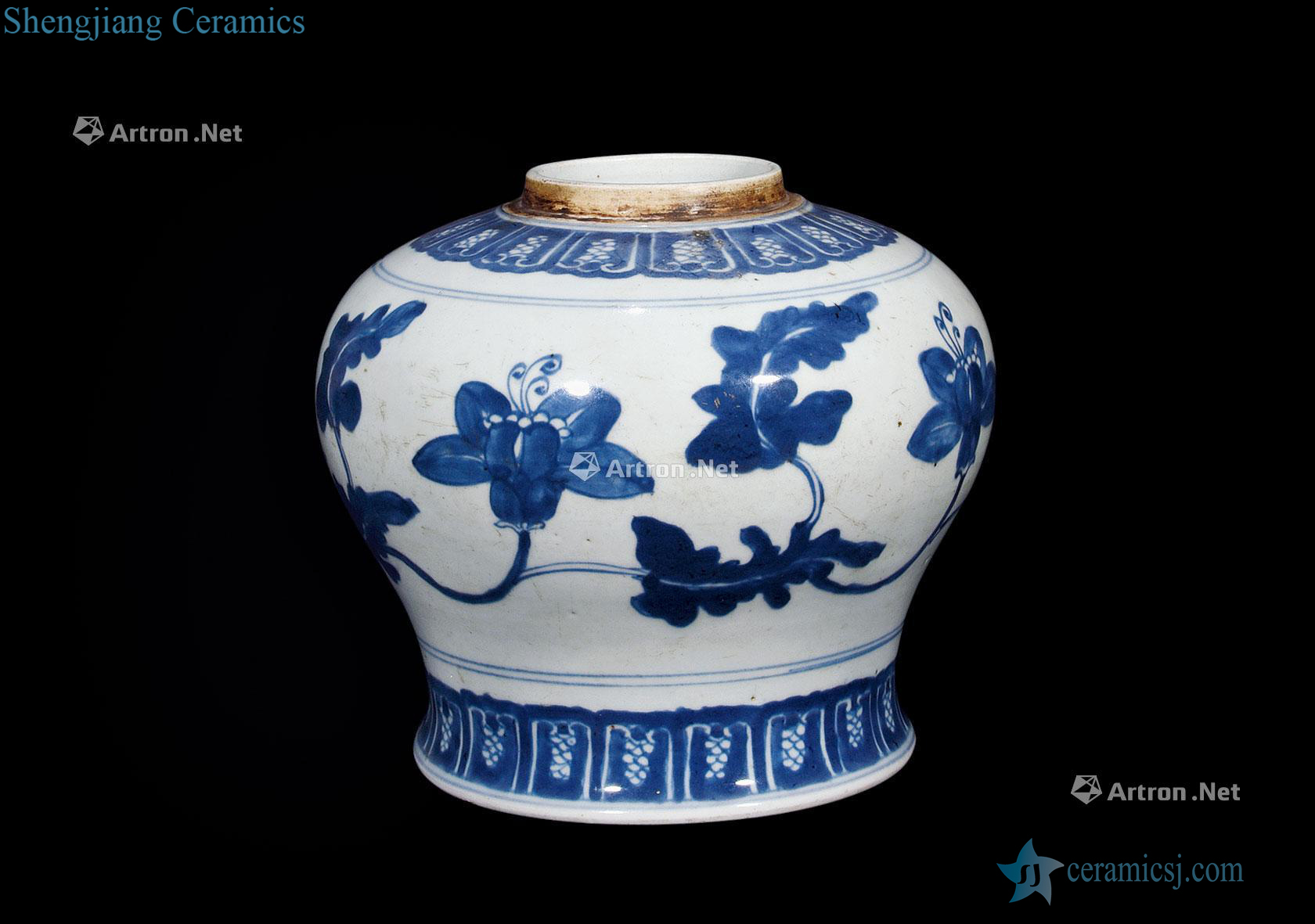 Qing yongzheng Blue and white cow pattern "day jar"
