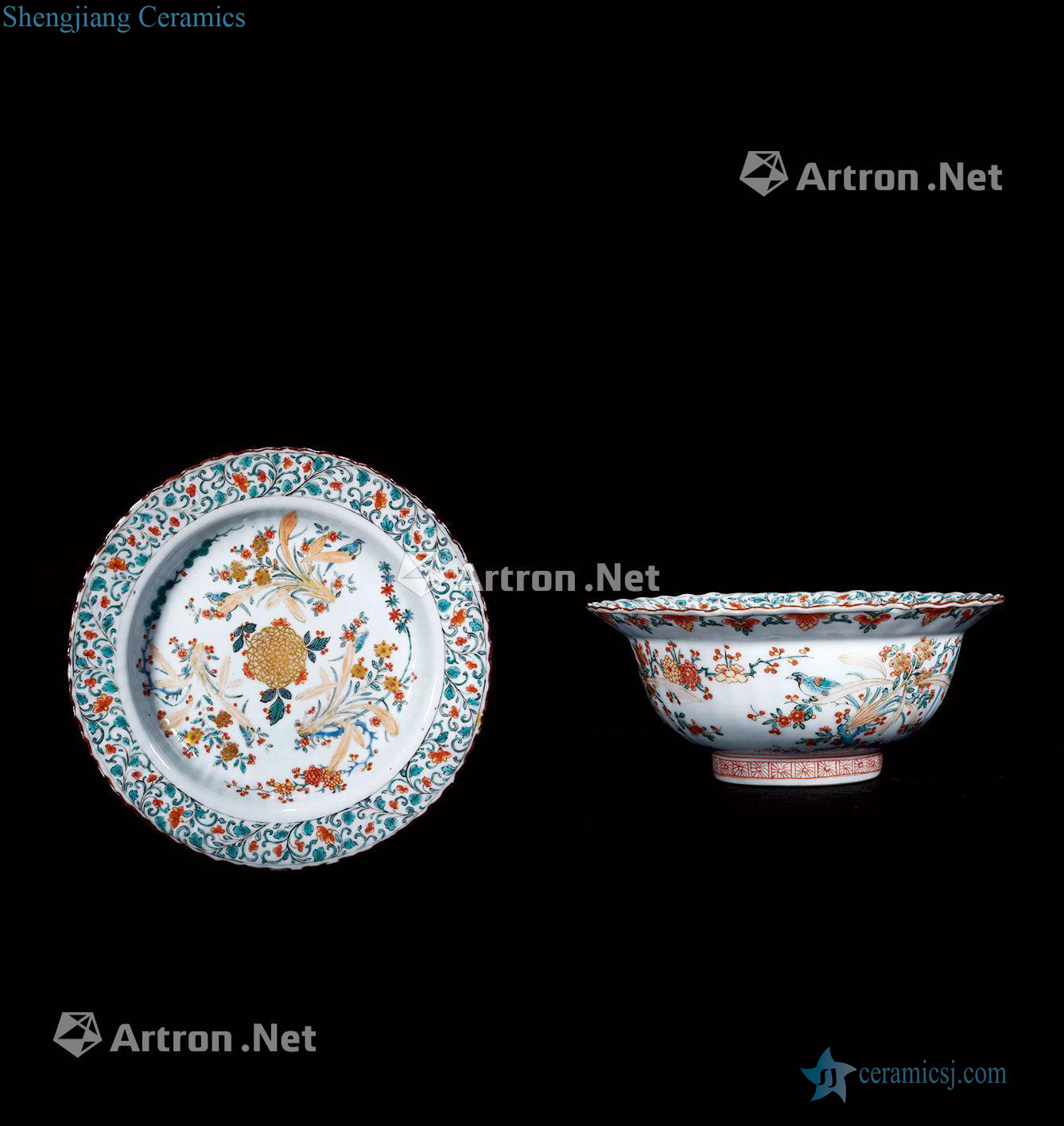Qing colourful colour flower mouth dish (group a)