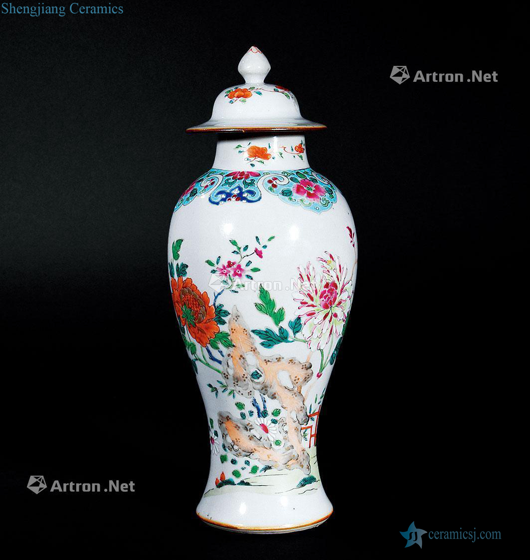 Qing qianlong pastel hole stone peony bottles of chicken feet