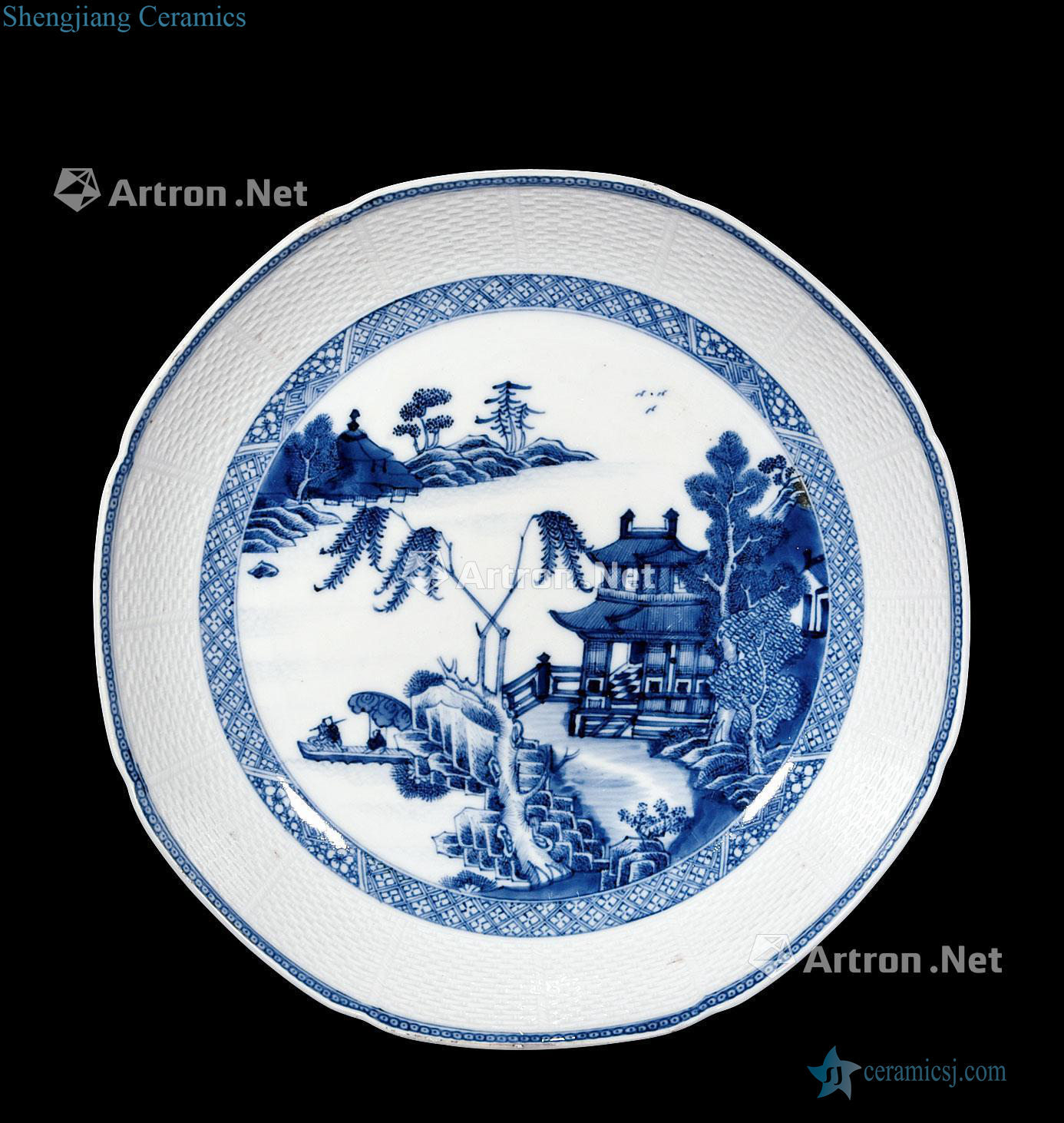Qing qianlong Blue and dark carved eight square plate