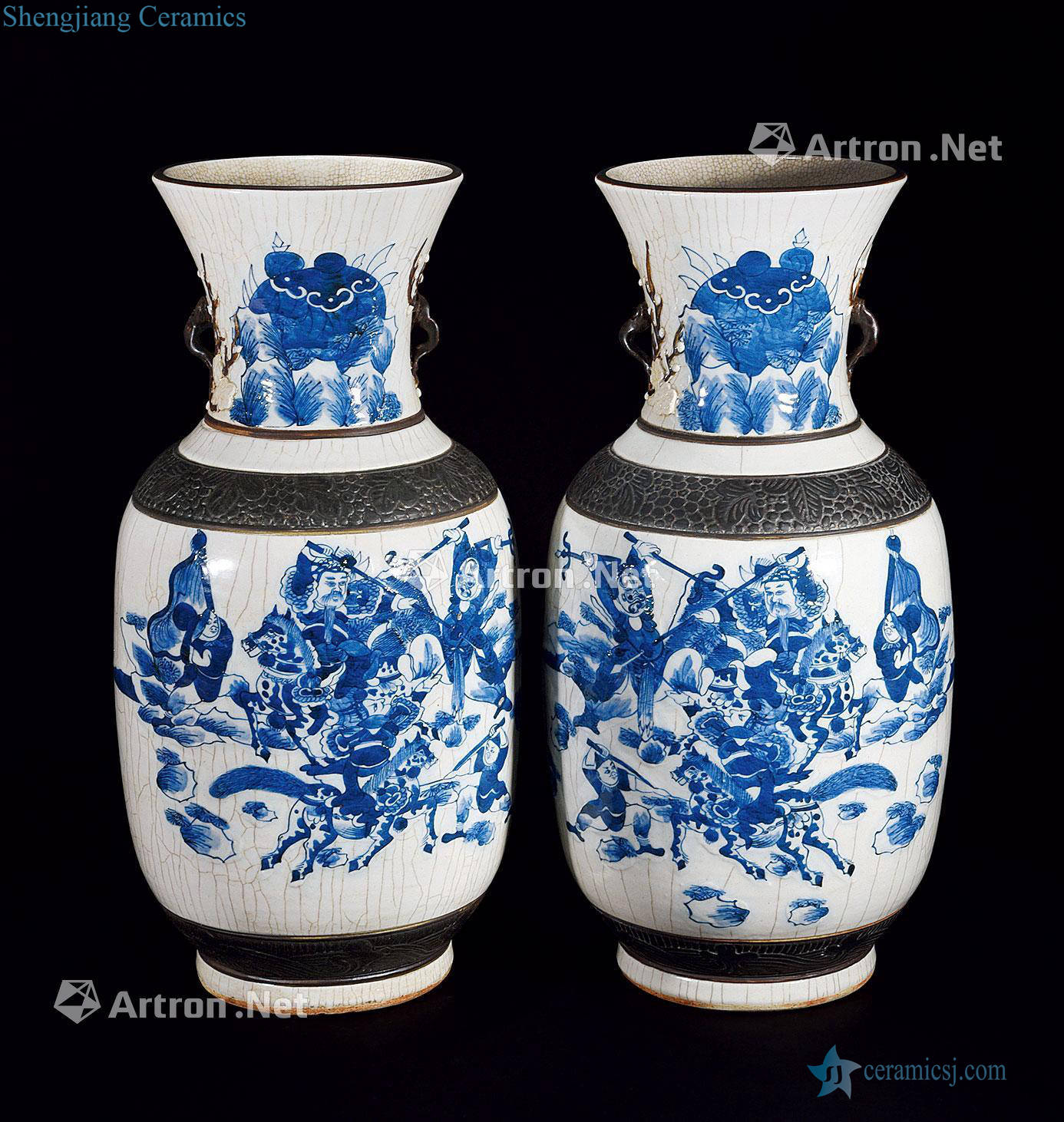Brother qing glaze blue knife horse person plum flower vase (a)