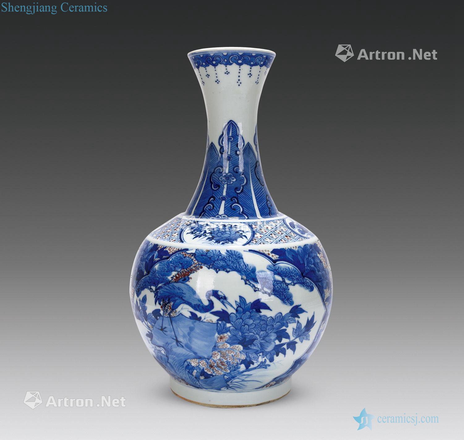 Qing dynasty blue-and-white youligong Korean pine crane pattern design