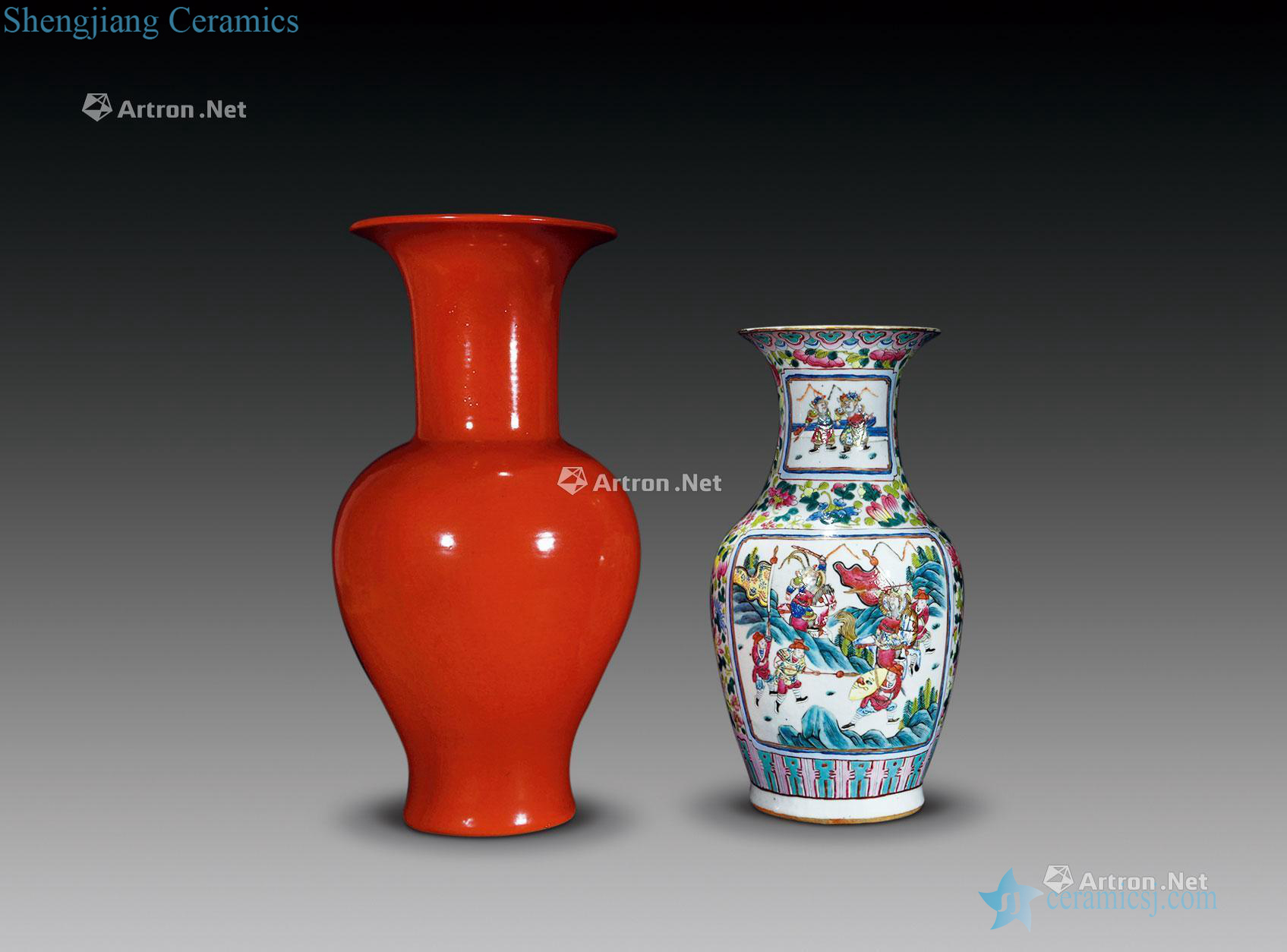 Black powder enamel coral red vase each one