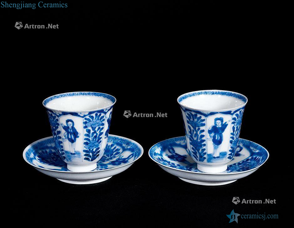 qing Blue and white tea set two sets of characters