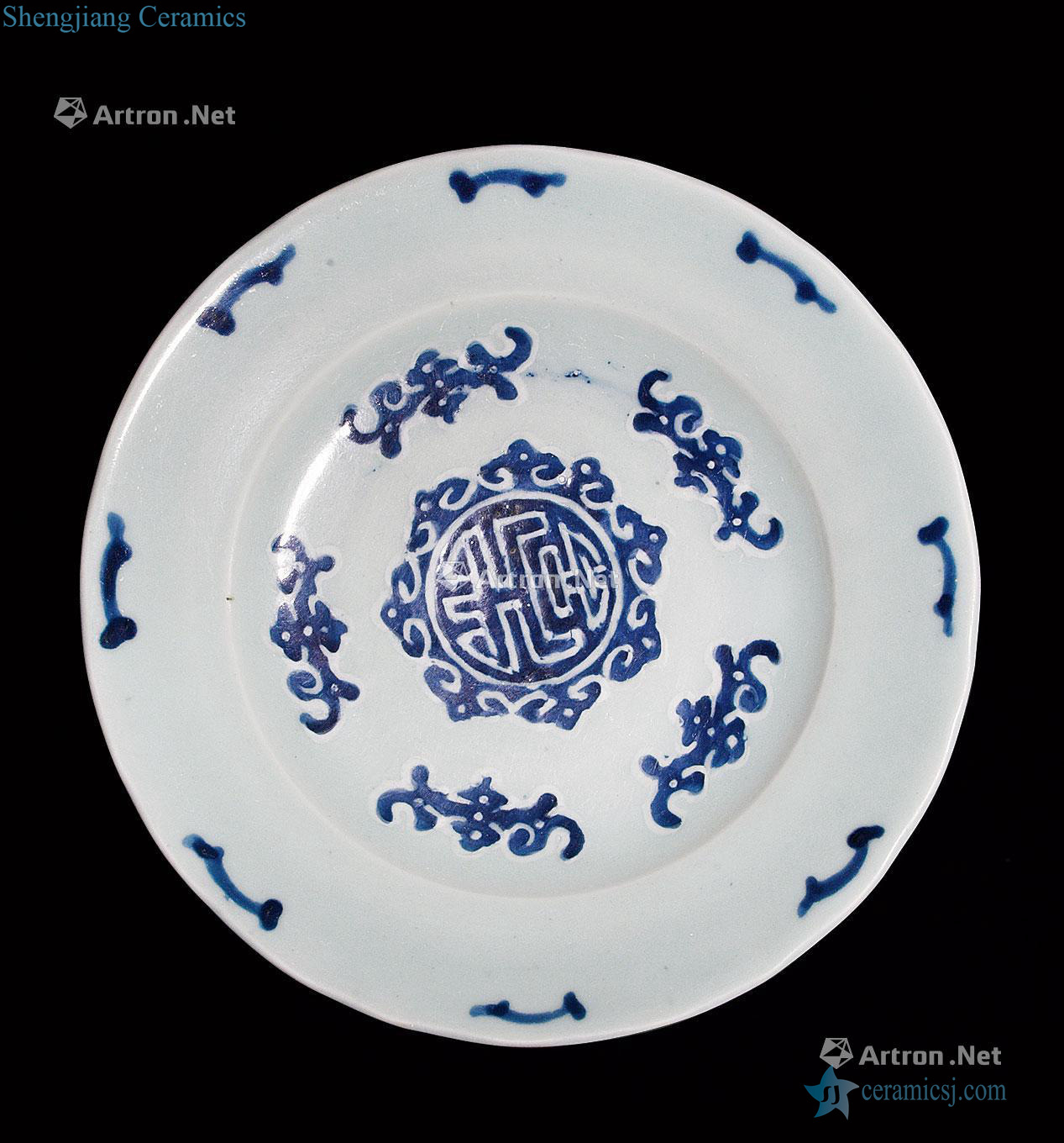 Qing qianlong Pea green blue wufu long-lived plate
