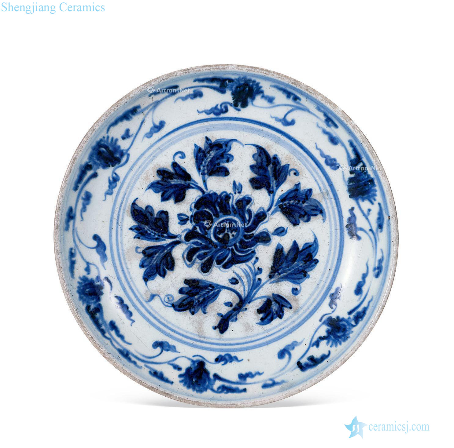 Ming Blue and white ruffled branch flowers tray