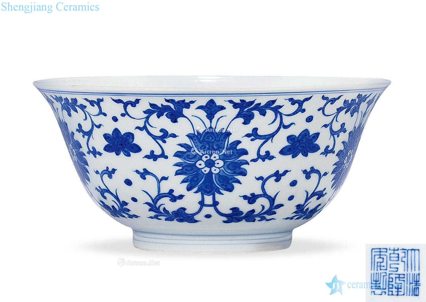 Qing qianlong Blue and white tie up branch lotus flower green-splashed bowls