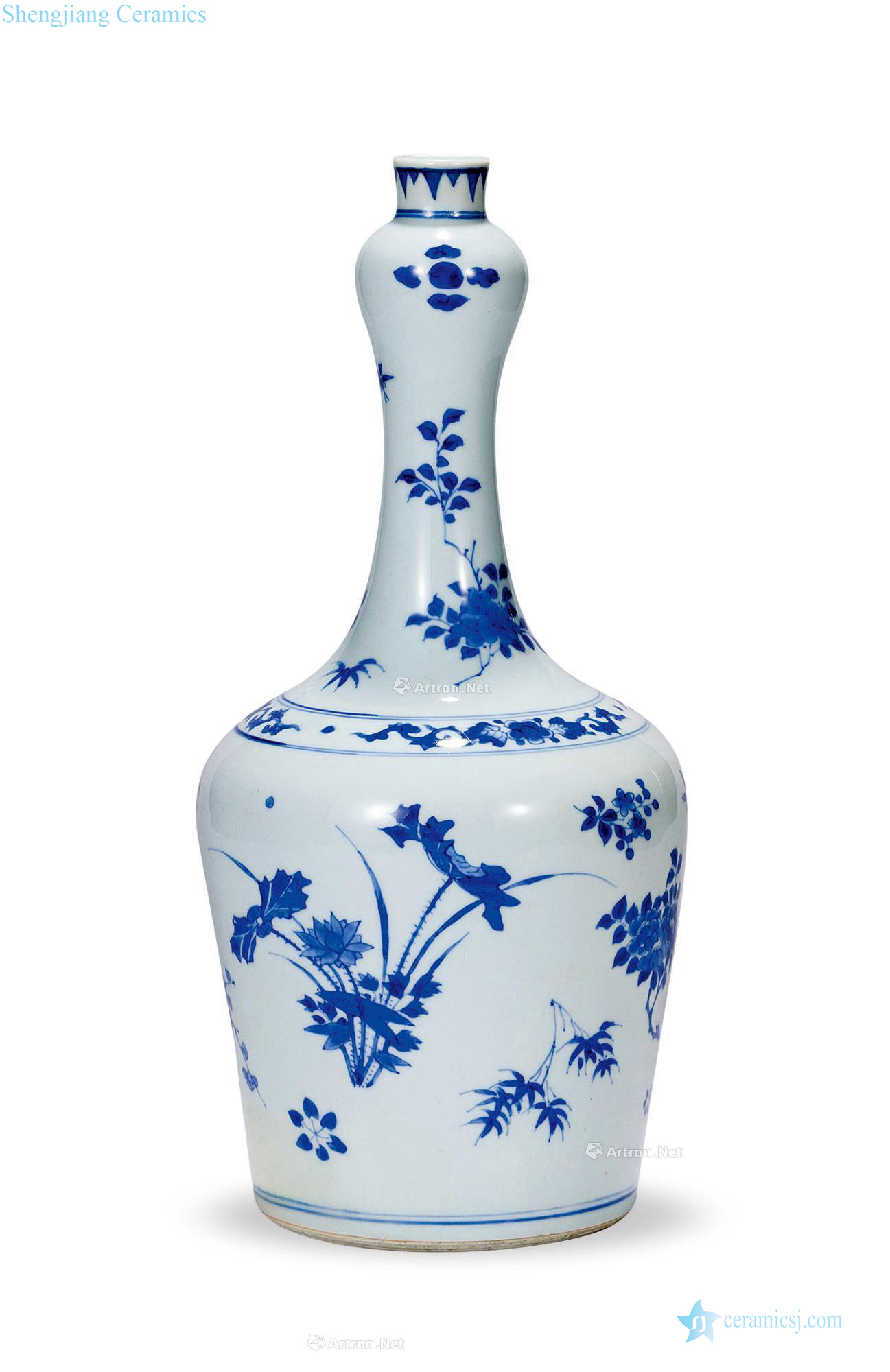 Ming chongzhen Blue and white flower grain bottle of garlic