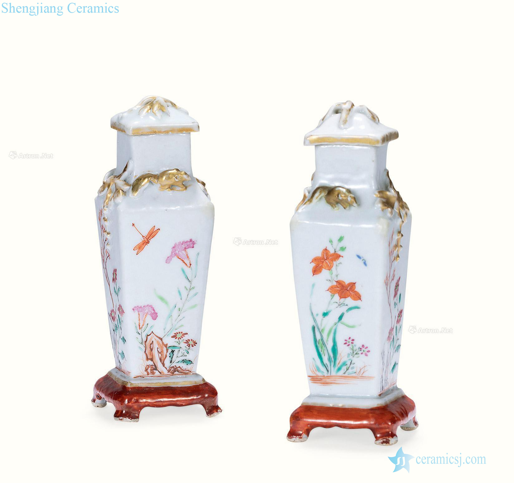 Clear pastel paint flowers figure square bottle cover (a)