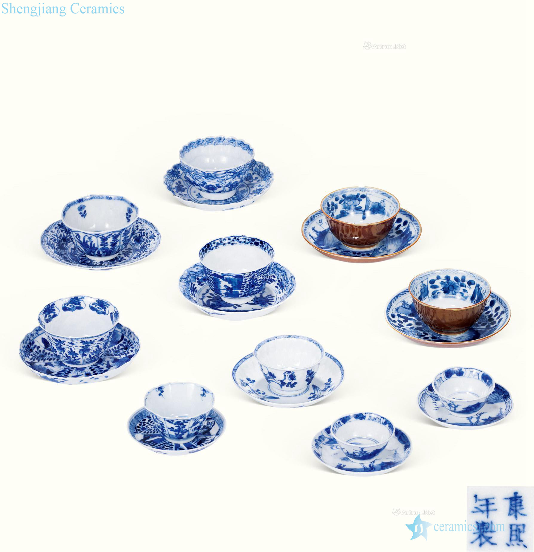 The qing emperor kangxi porcelain cup set (a group of ten sets)