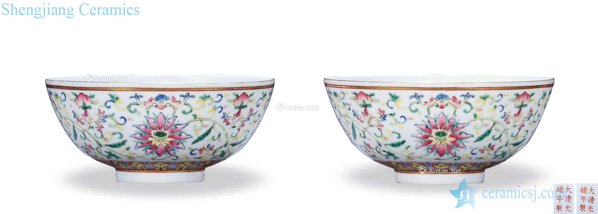 Lotus flower green-splashed bowls her pastel reign of qing emperor guangxu (a)