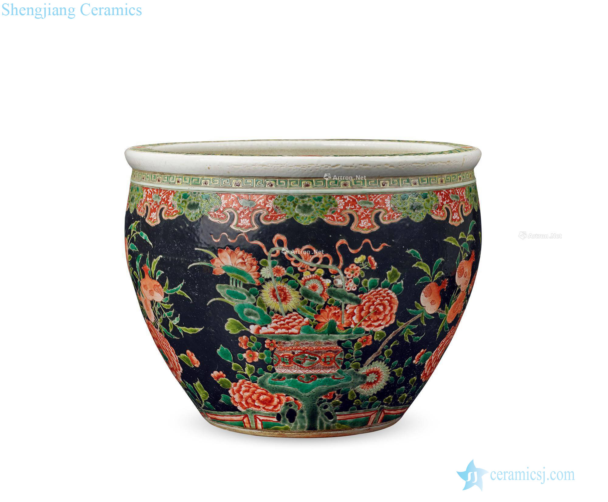 Qing guangxu Ink colorful flower grain volume cylinder