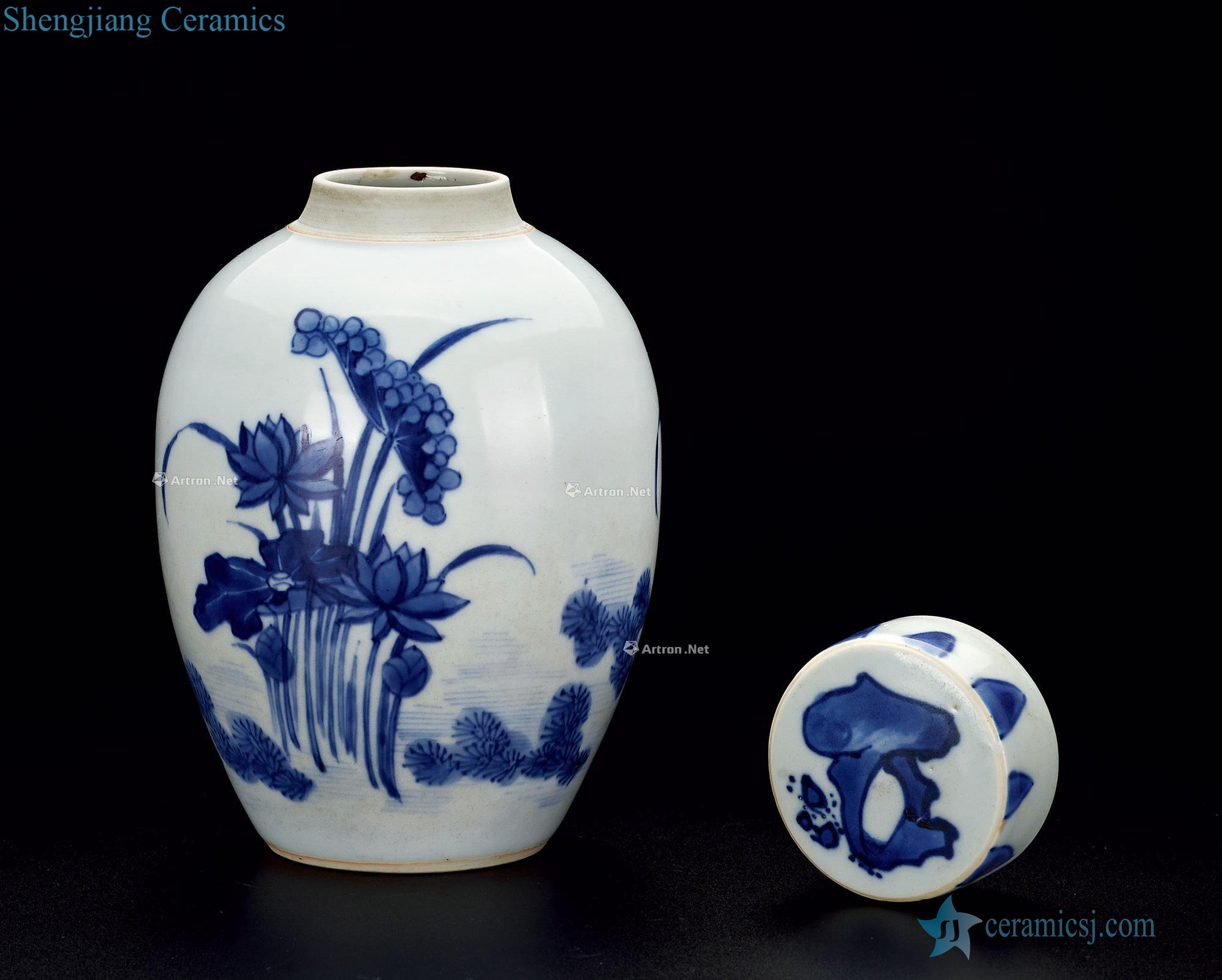 Ming chongzhen Blue and white with a bunch of lotus lines lotus seed tank